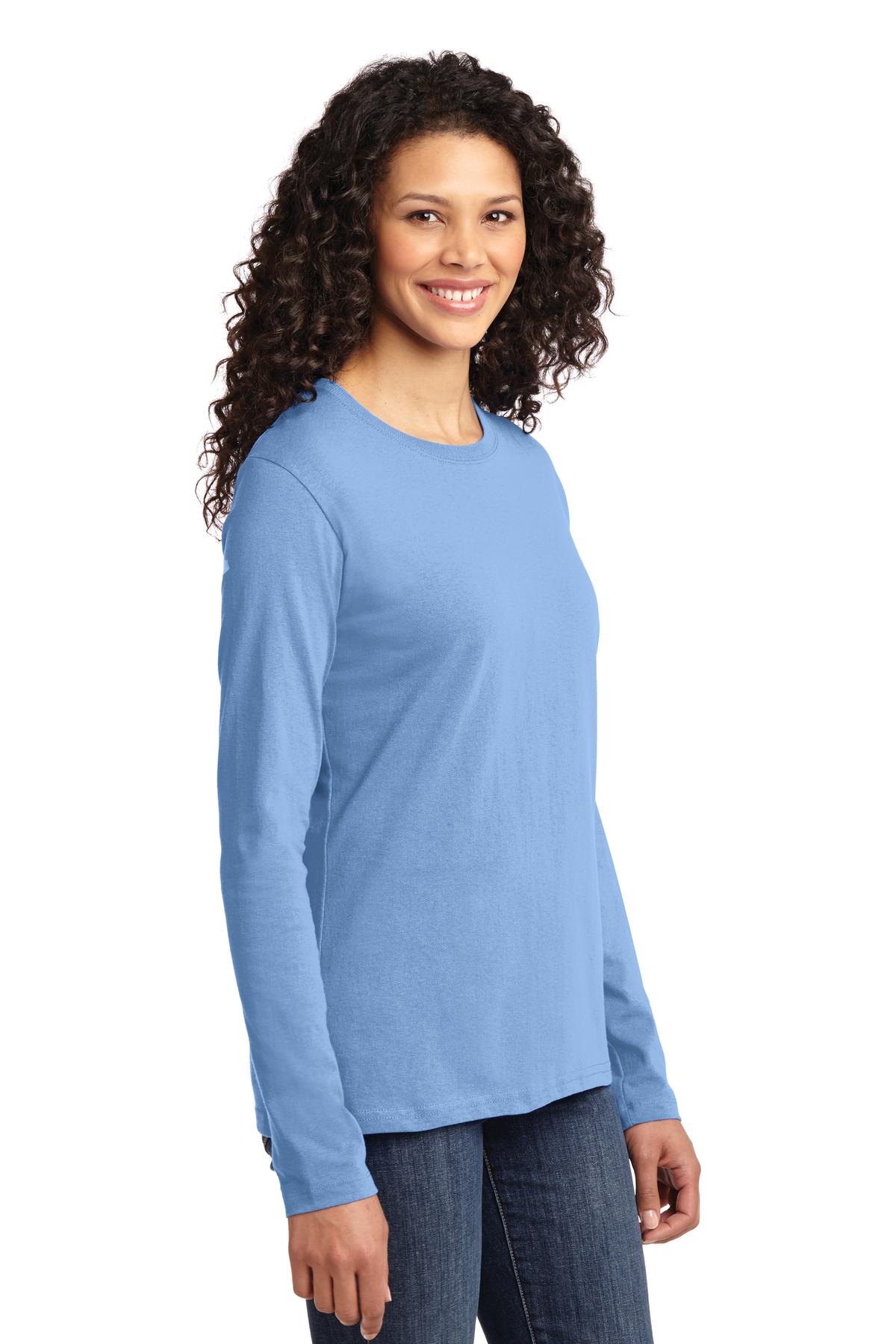 Light Blue Port & Co Women's Long Sleeve Core Cotton Tee. LPC54LS