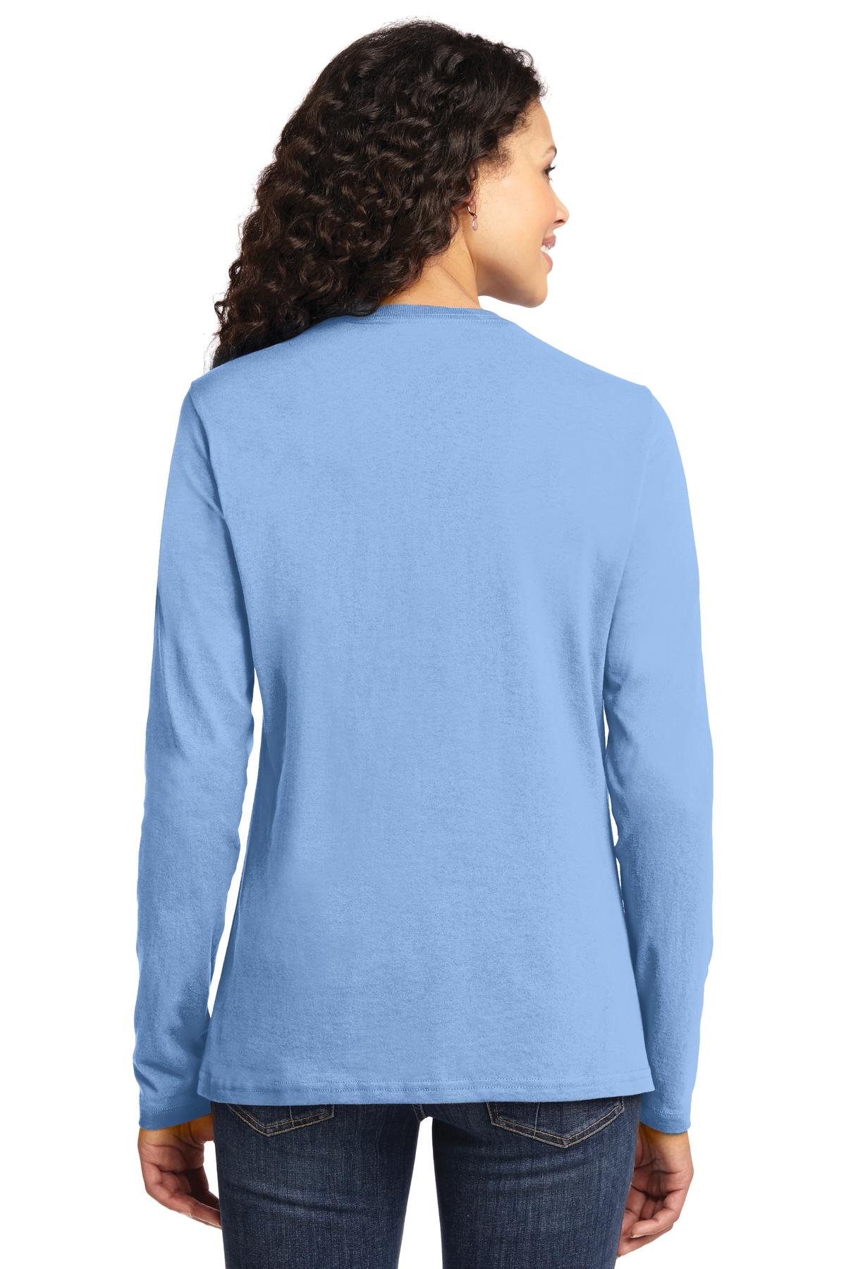 Light Blue Port & Co Women's Long Sleeve Core Cotton Tee. LPC54LS