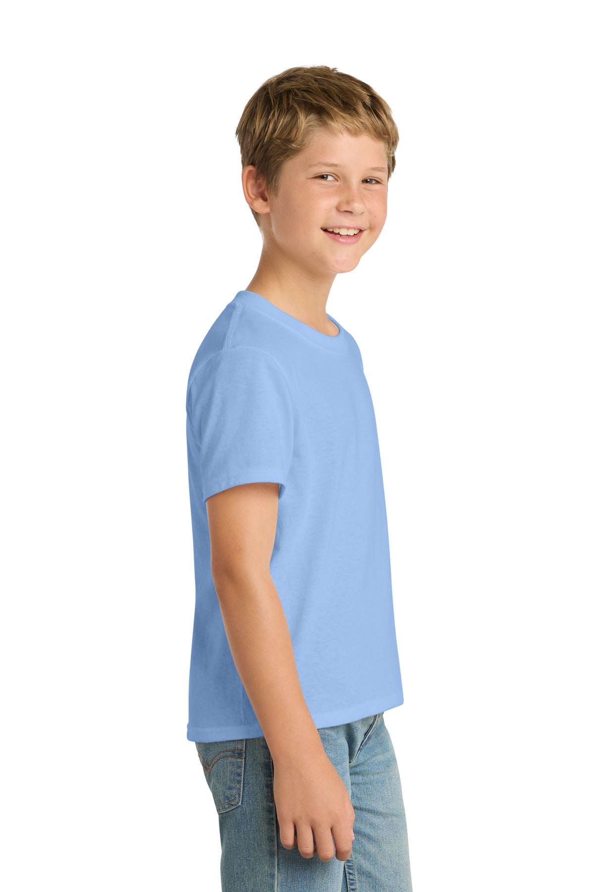 Light Blue Port & Co Youth Core Blend Tee. PC55Y