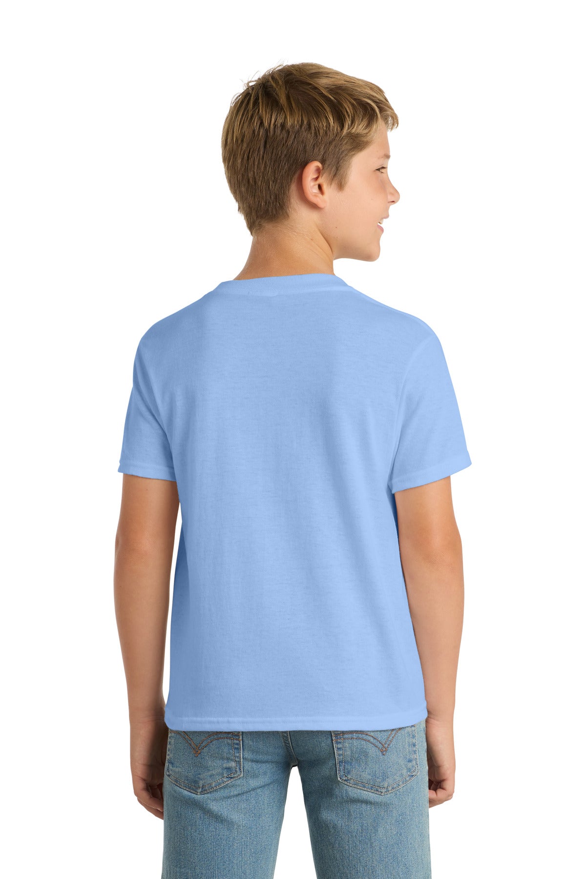 Light Blue Port & Co Youth Core Blend Tee. PC55Y