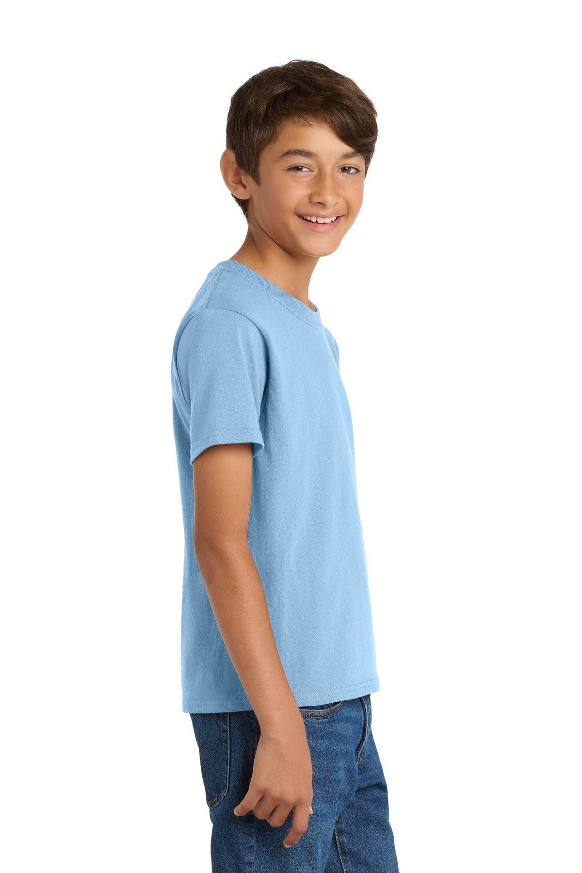 Light Blue Port & Co Youth Core Cotton Tee. PC54Y