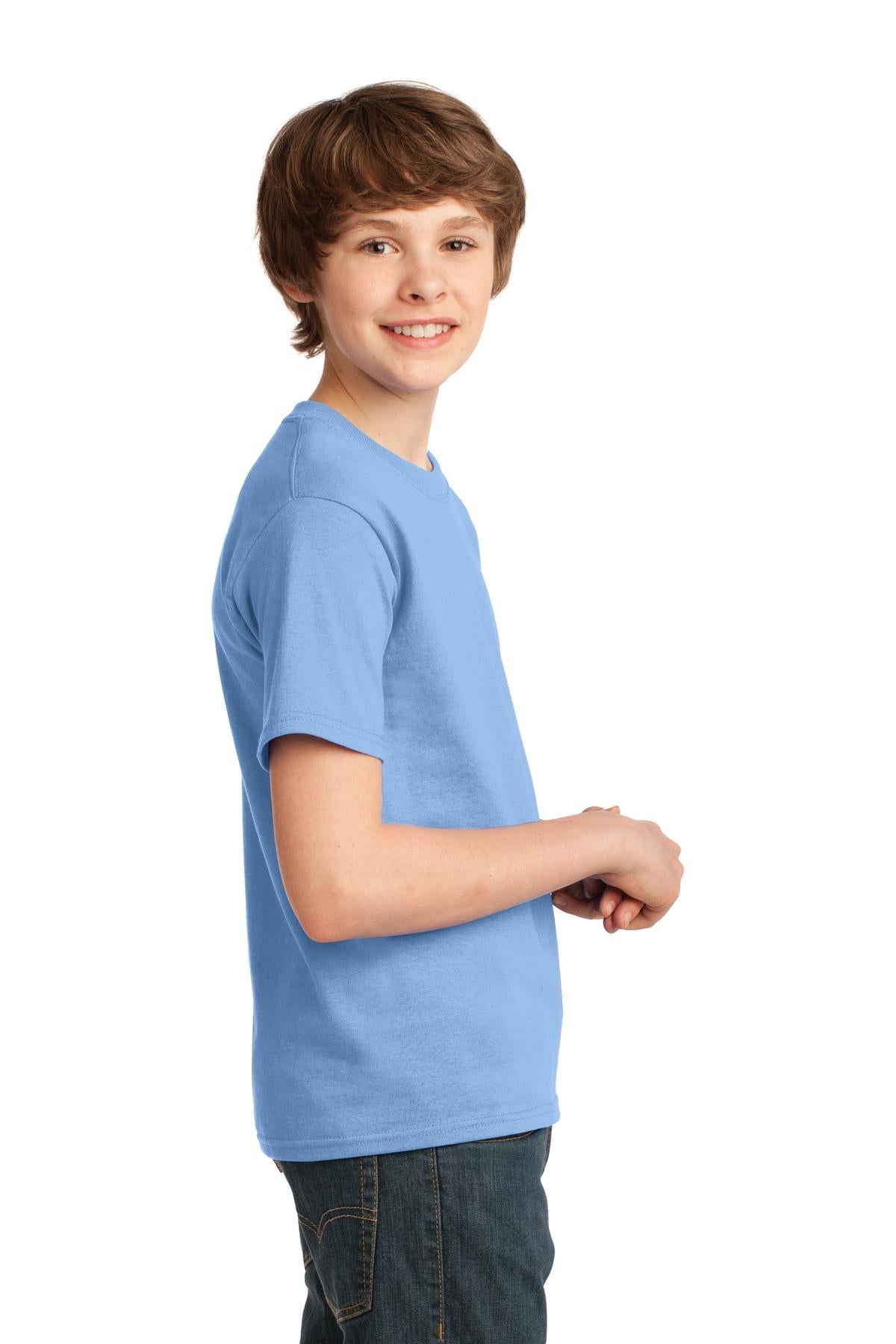 Light Blue Port & Co Youth Essential Tee. PC61Y