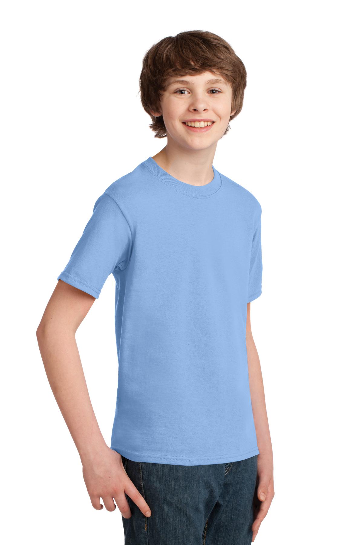 Light Blue Port & Co Youth Essential Tee. PC61Y