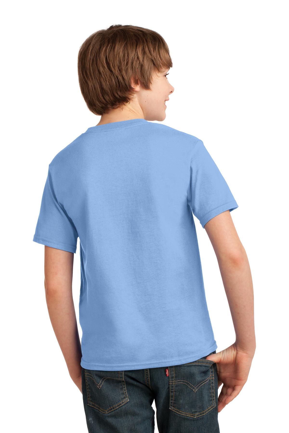 Light Blue Port & Co Youth Essential Tee. PC61Y