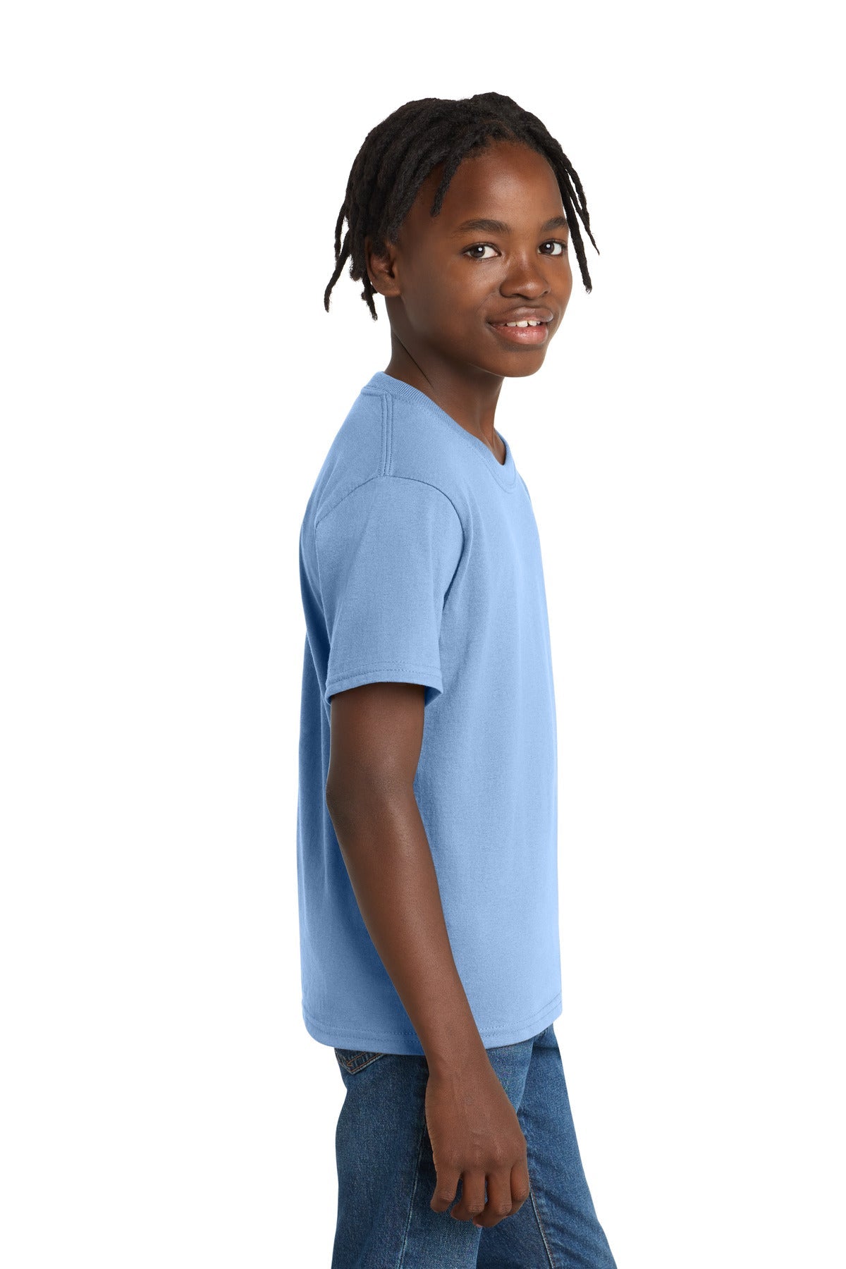Light Blue Port & Co Youth Essential Tee. PC61Y