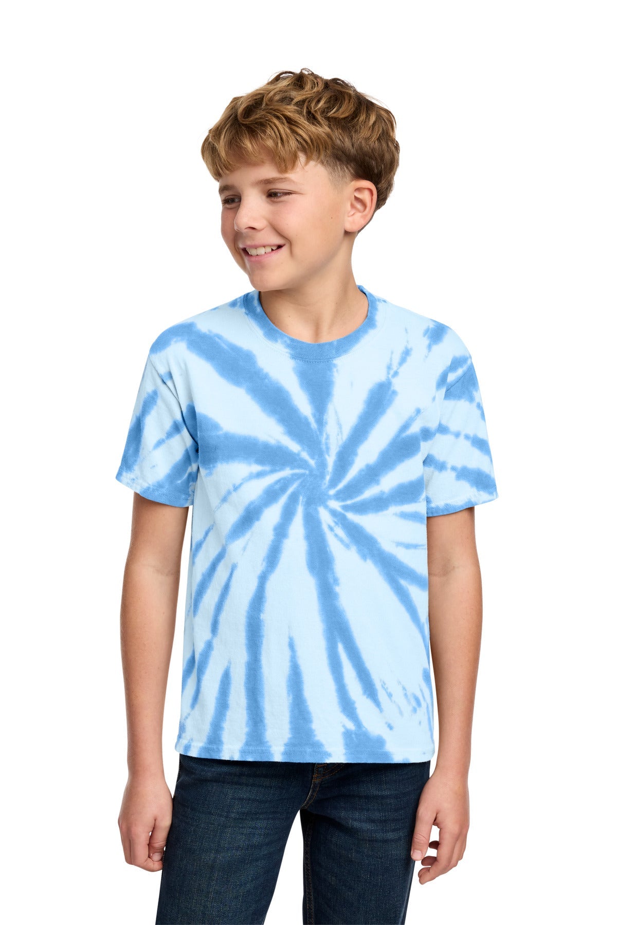 Light Blue Port & Co Youth Tie-Dye Tee. PC147Y