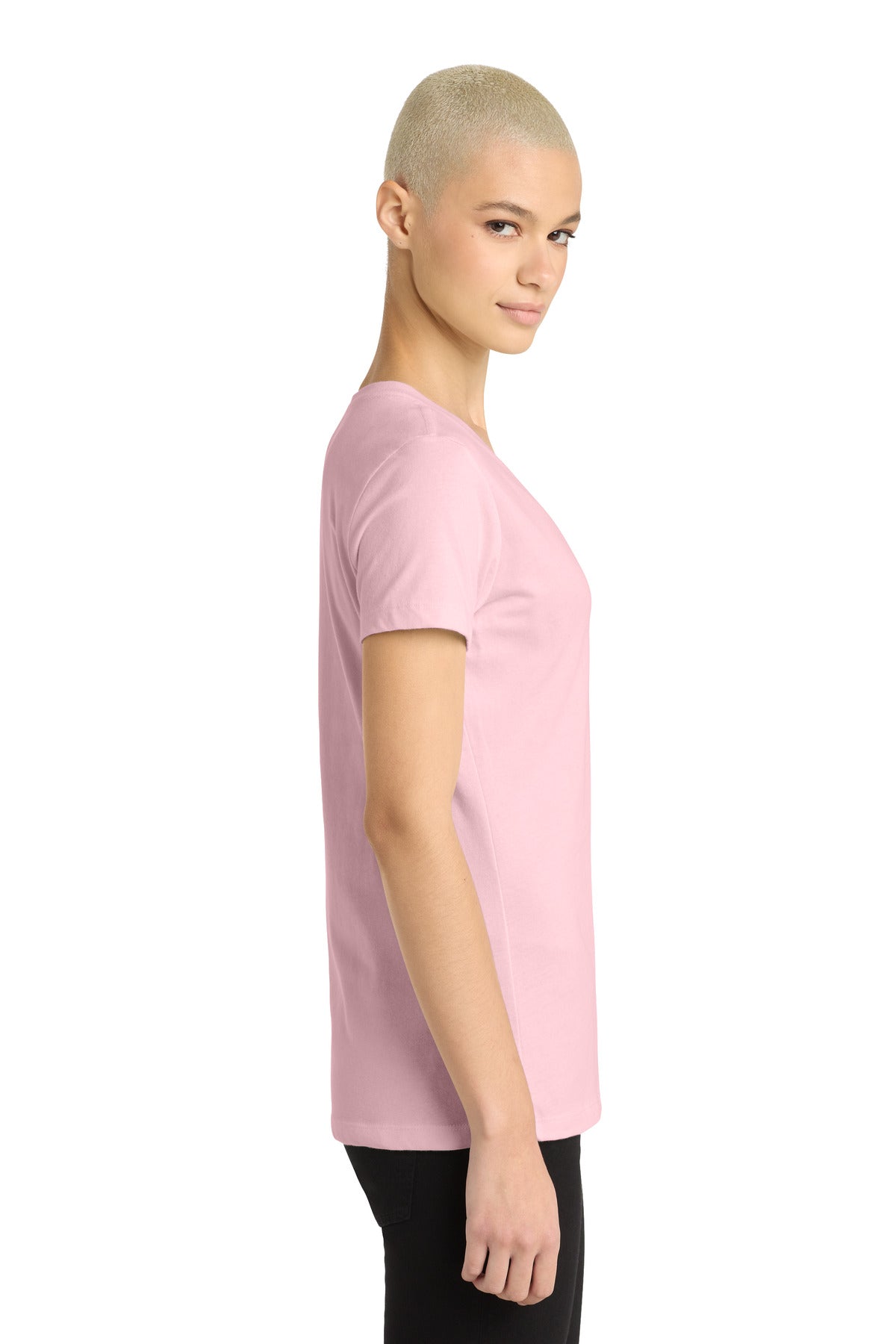 Light Pink District - Women's Perfect Weight V-Neck Tee. DM1170L