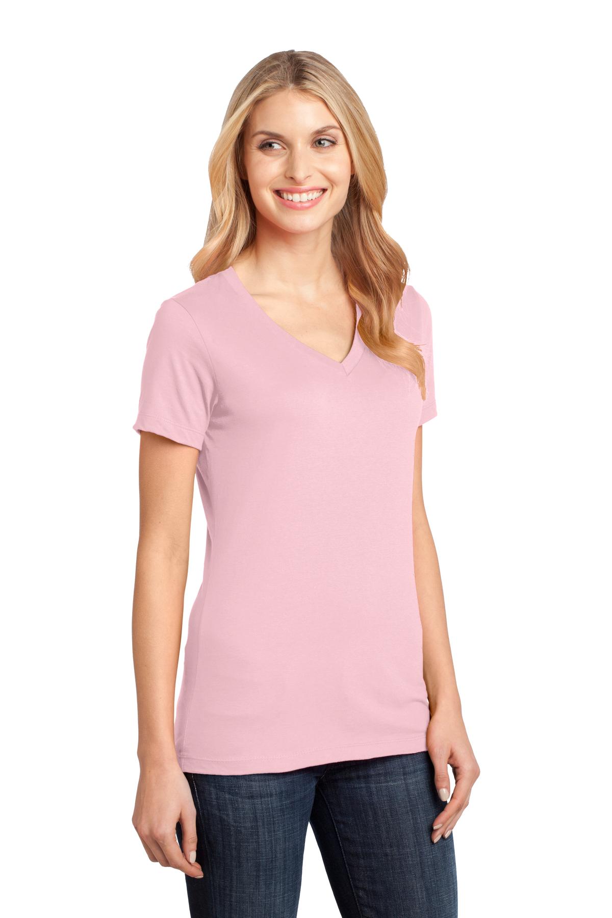 Light Pink District - Women's Perfect Weight V-Neck Tee. DM1170L