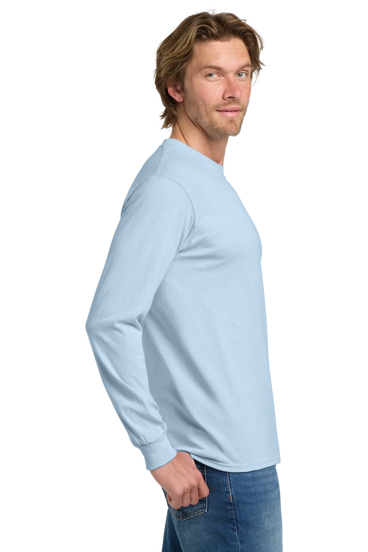 LightBlue Gildan - Heavy Cotton 100% Cotton Long Sleeve T-Shirt. 5400