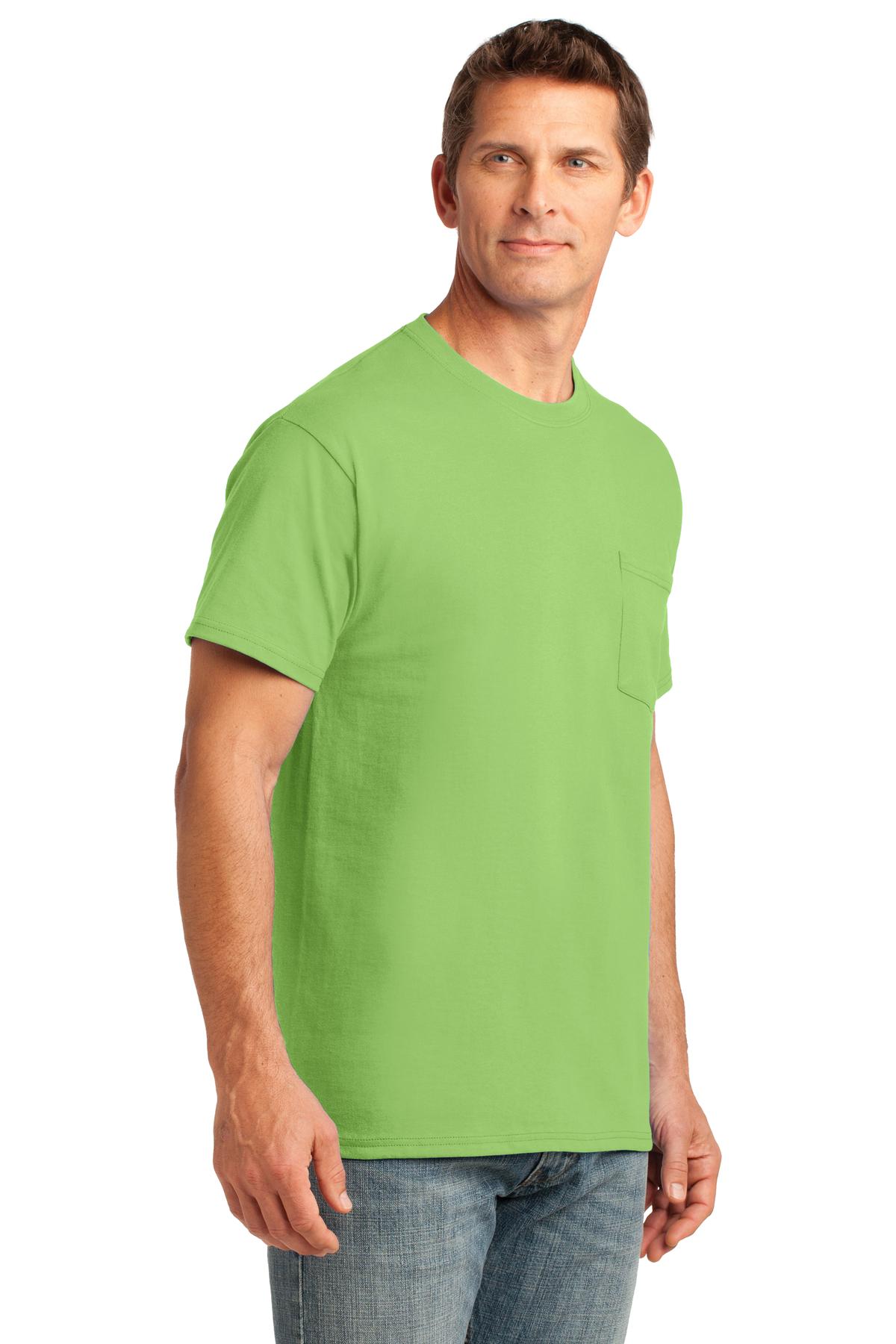 Lime Port & Co Core Cotton Pocket Tee. PC54P
