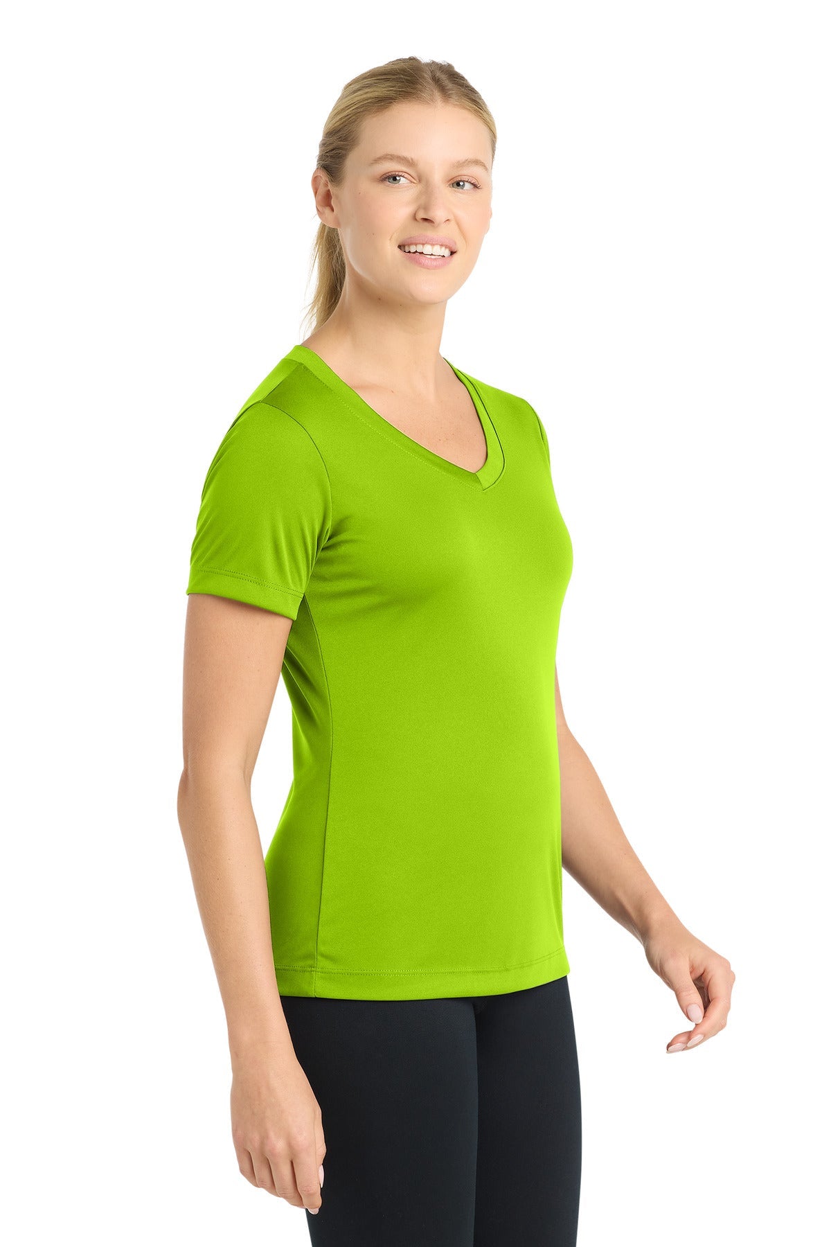 Lime Shock Sport-Tek Women's PosiCharge Competitor V-Neck Tee. LST353
