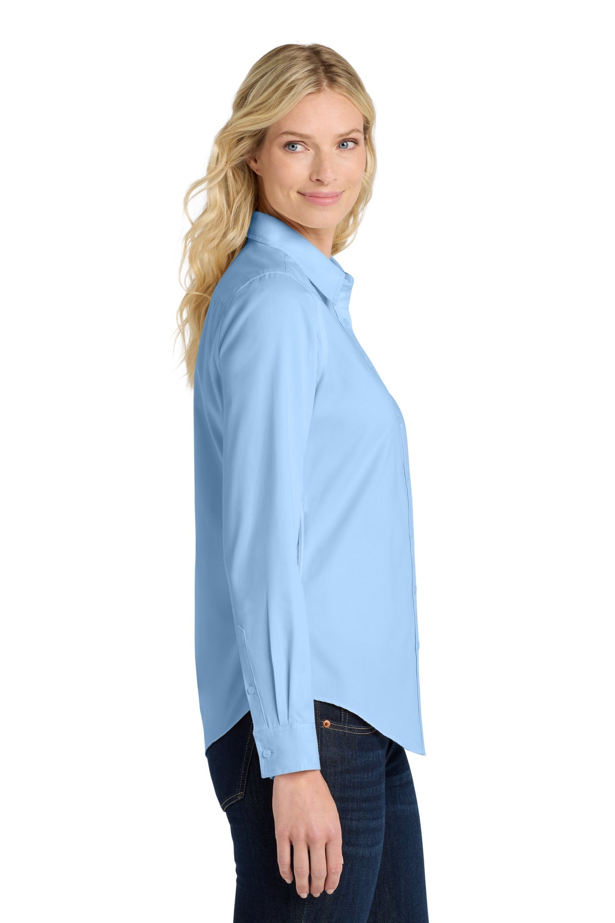 Lt Blue/Lt Stn Port Authority Women's Long Sleeve Easy Care Shirt. L608