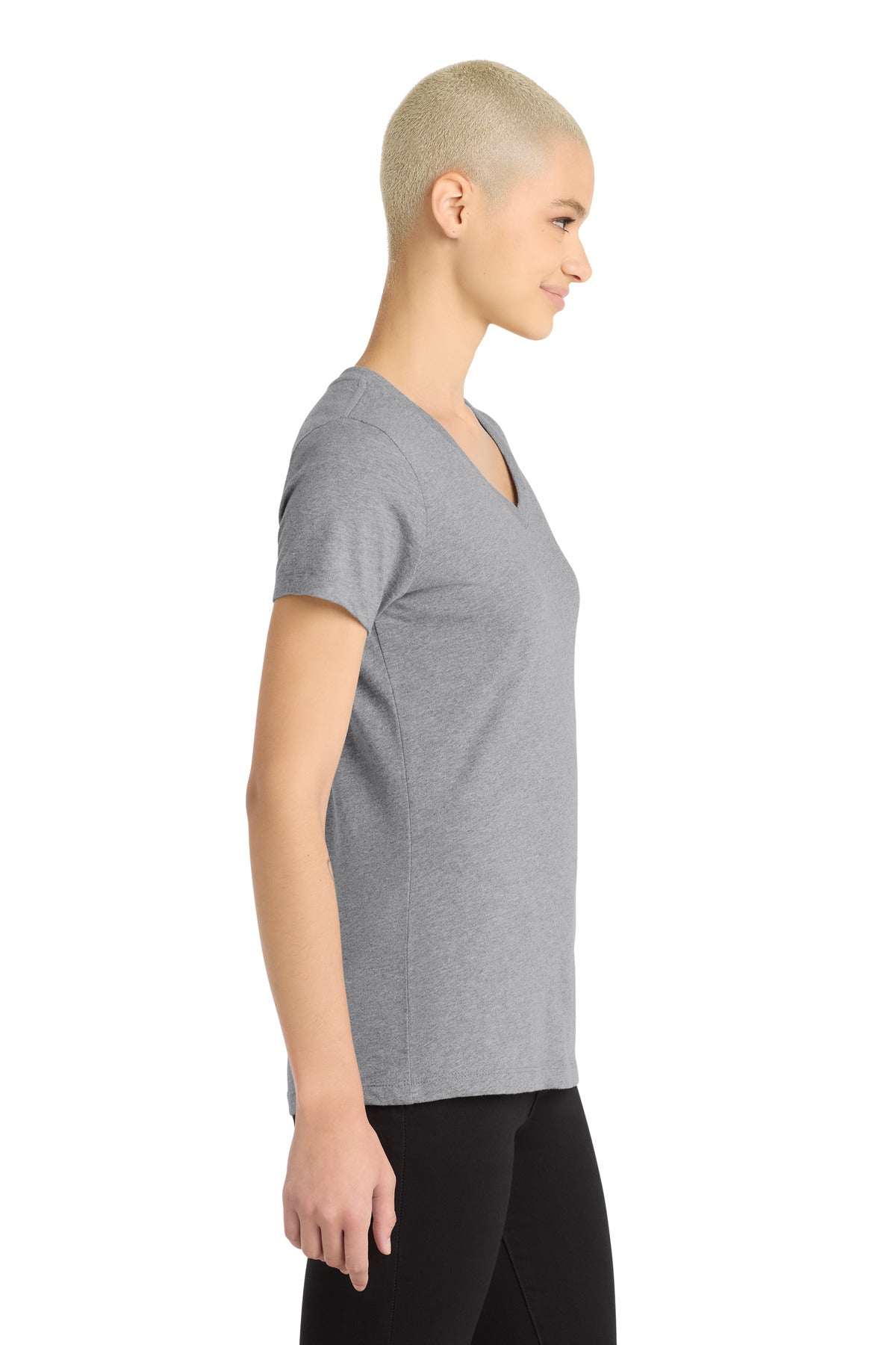 Lt Hthr Grey District Women's Perfect Blend CVC V-Neck Tee. DM1190L