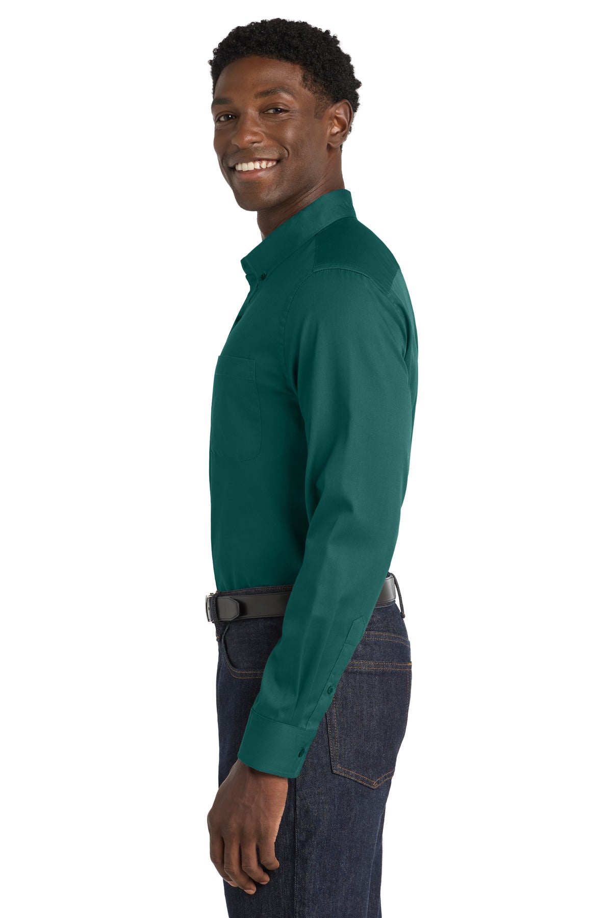 MarineGrn Port Authority Long Sleeve SuperPro React Twill Shirt. W808