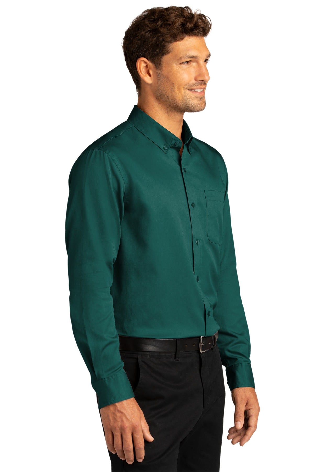MarineGrn Port Authority Long Sleeve SuperPro React Twill Shirt. W808