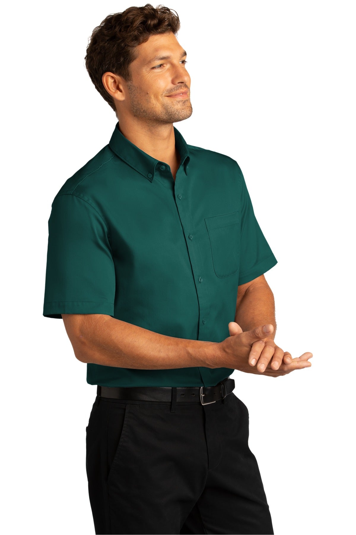 MarineGrn Port Authority Short Sleeve SuperPro React Twill Shirt. W809