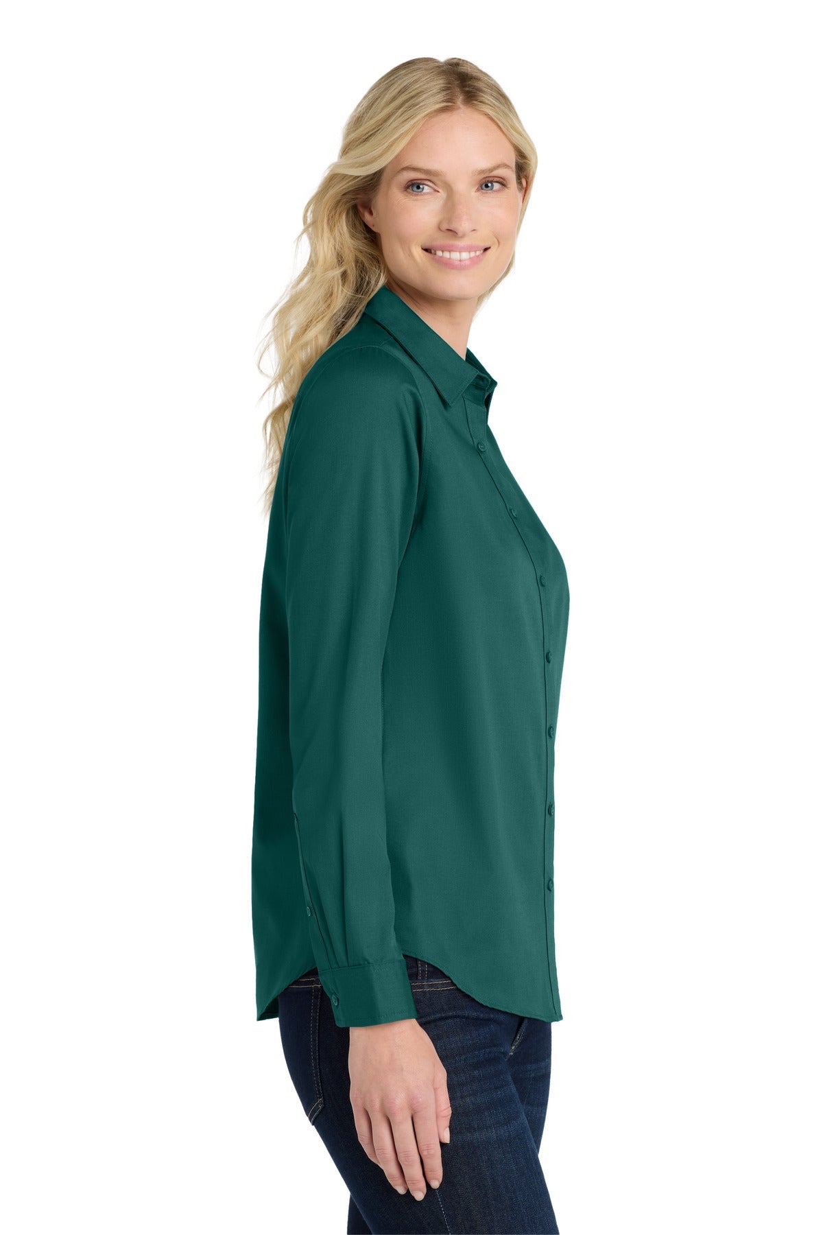 MarineGrn Port Authority Women's Long Sleeve SuperPro React Twill Shirt. LW808