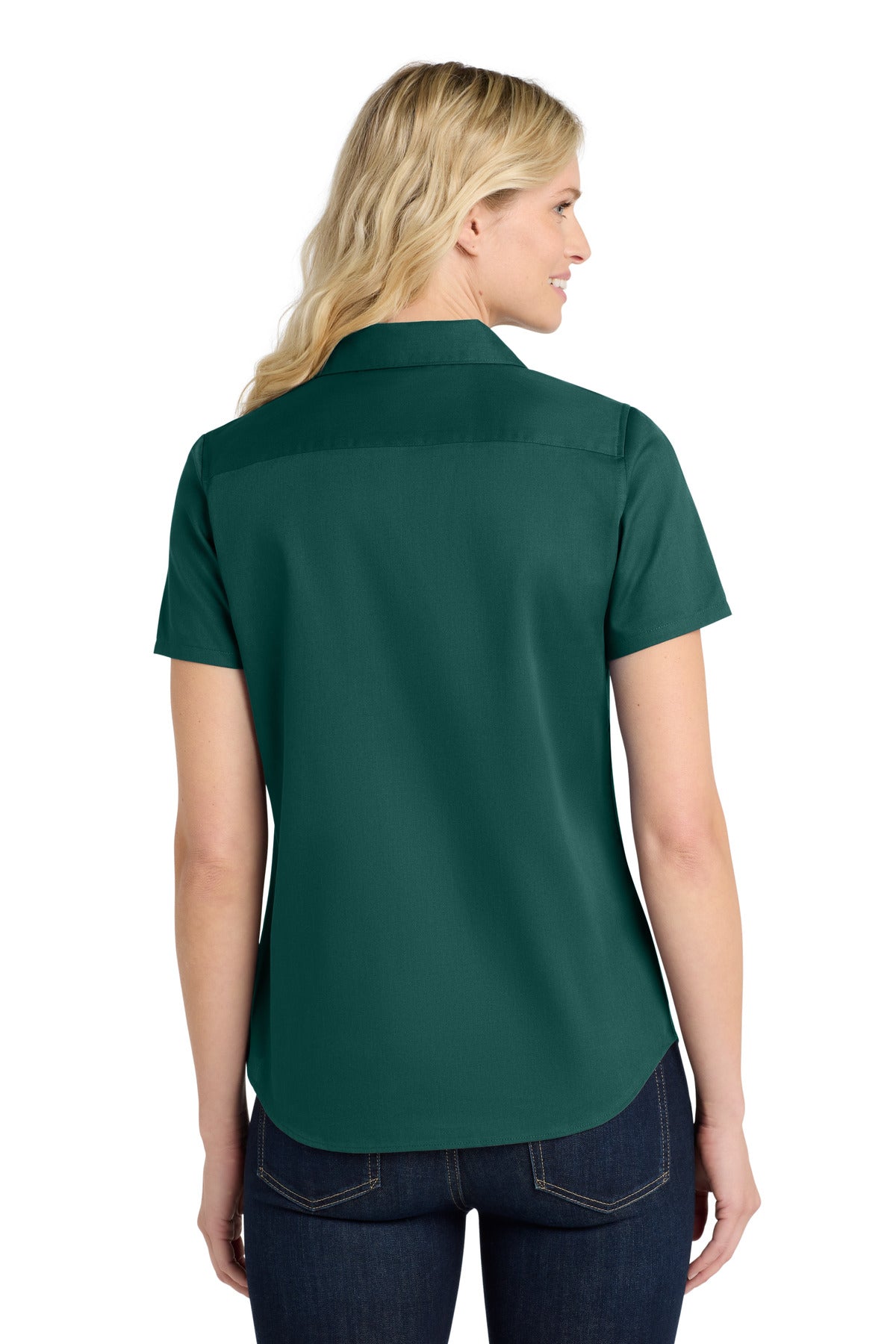 MarineGrn Port Authority Women's Short Sleeve SuperPro React Twill Shirt. LW809