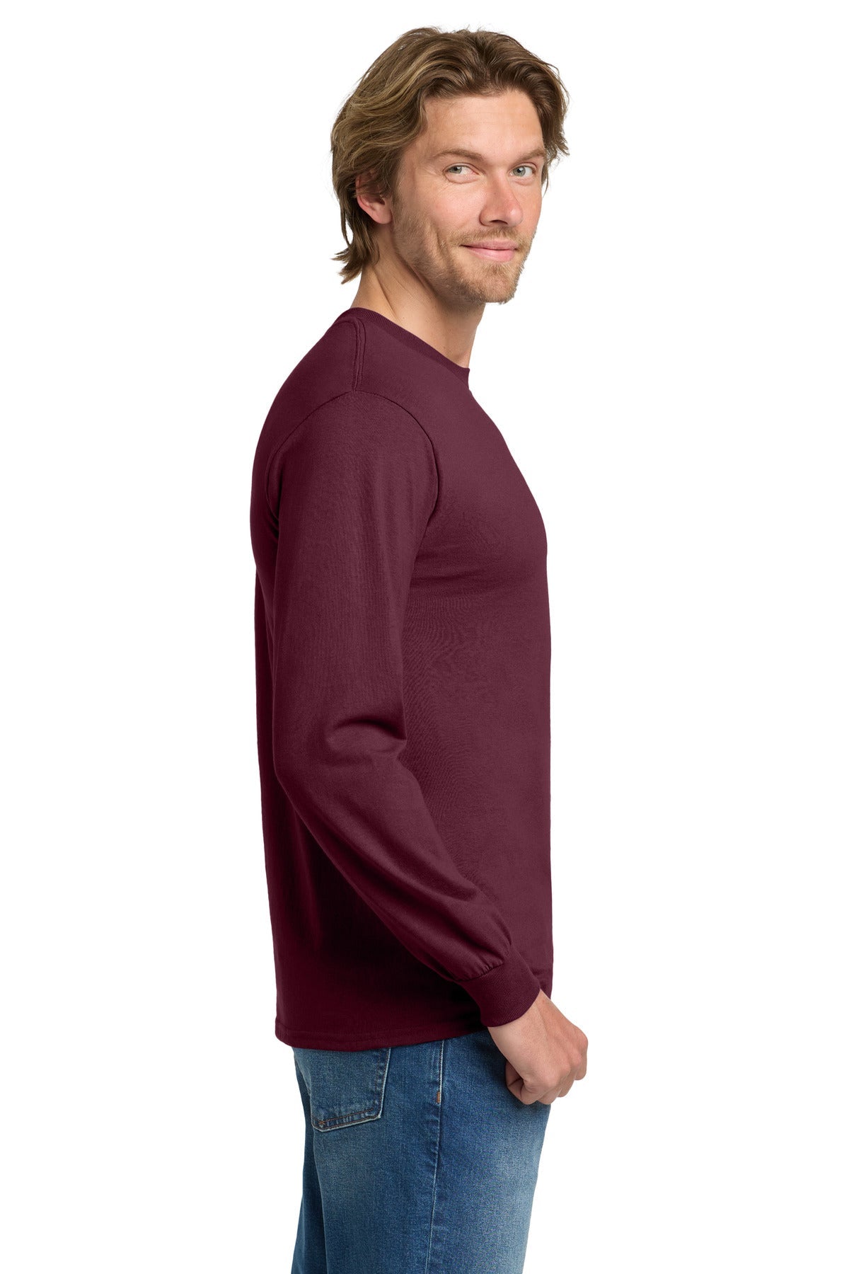 Maroon Gildan - Heavy Cotton 100% Cotton Long Sleeve T-Shirt. 5400