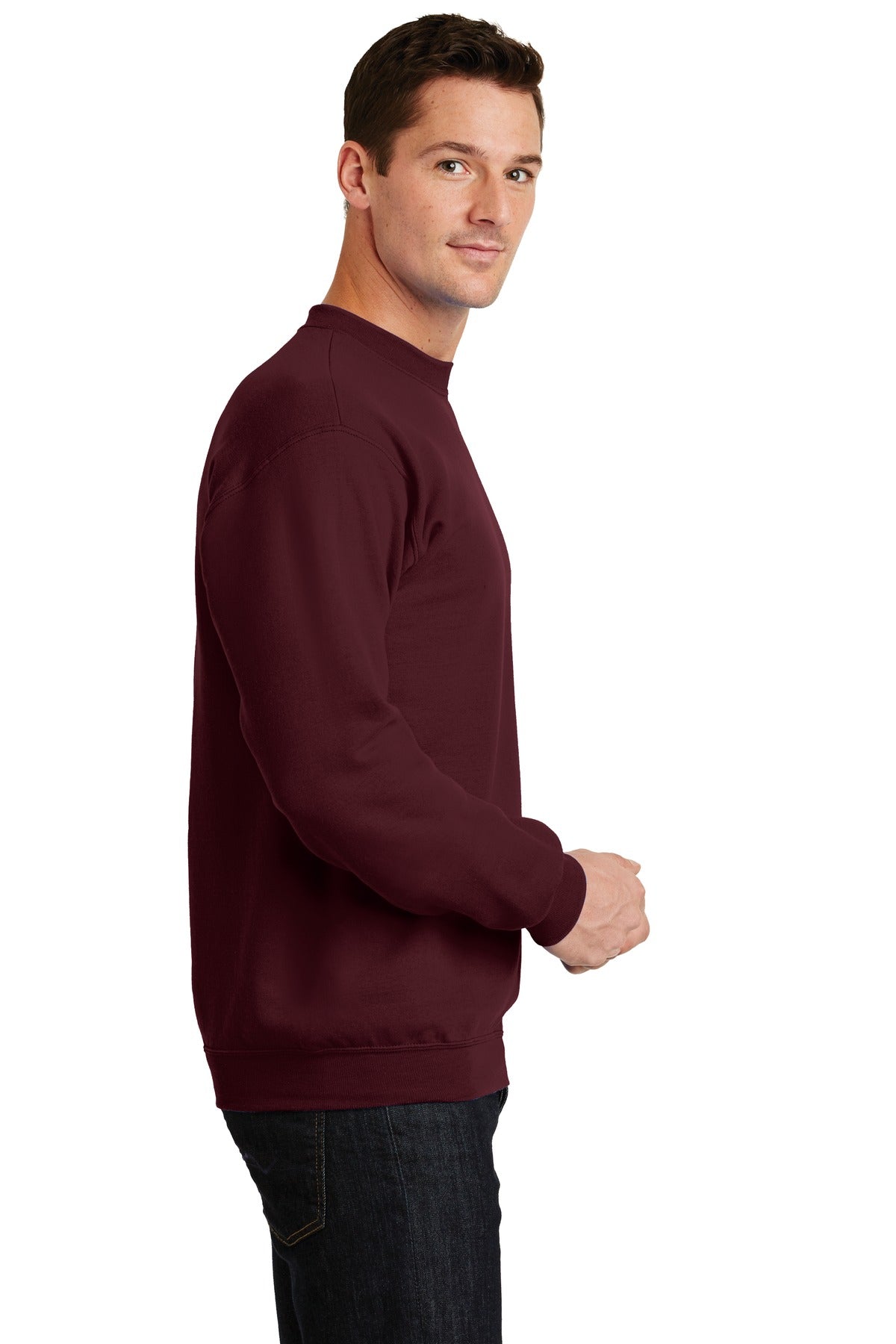 Maroon Port & Co Core Fleece Crewneck Sweatshirt. PC78