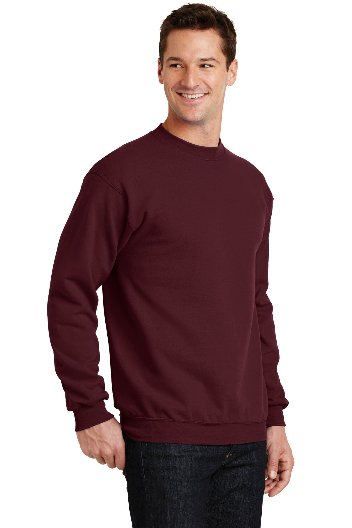 Maroon Port & Co Core Fleece Crewneck Sweatshirt. PC78