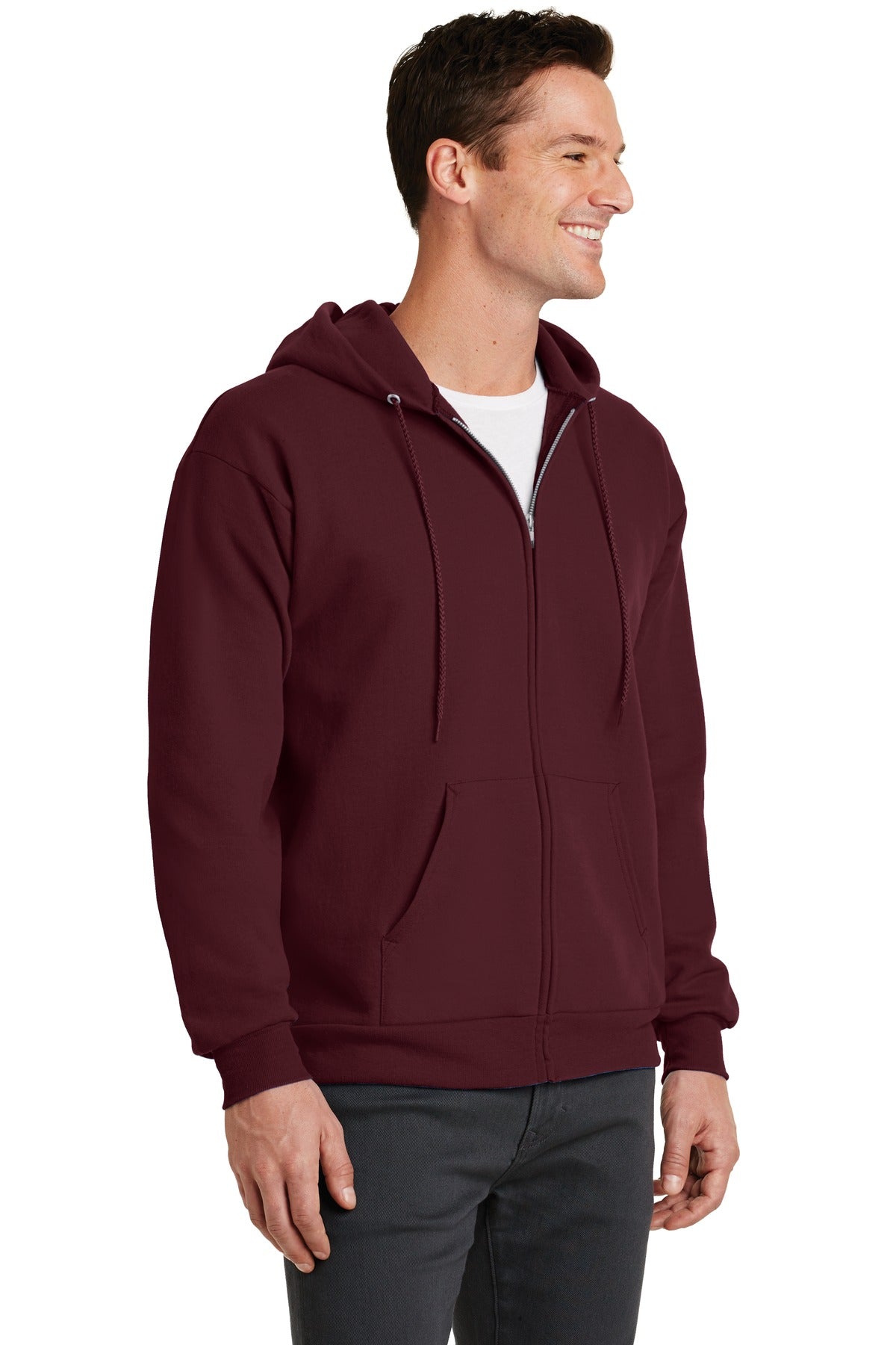 Maroon Port & Co Core Fleece Full-Zip Hooded Sweatshirt. PC78ZH