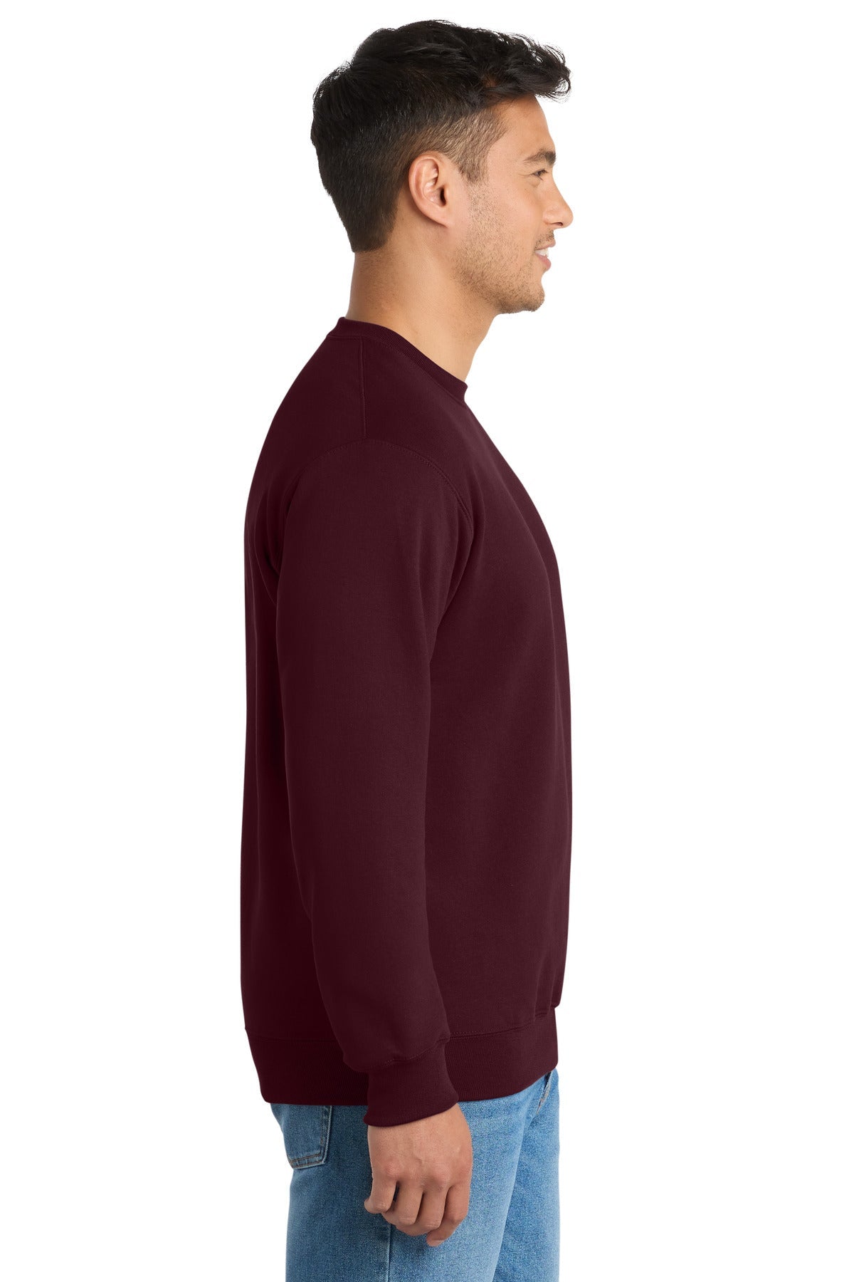 Maroon Port & Co Essential Fleece Crewneck Sweatshirt. PC90