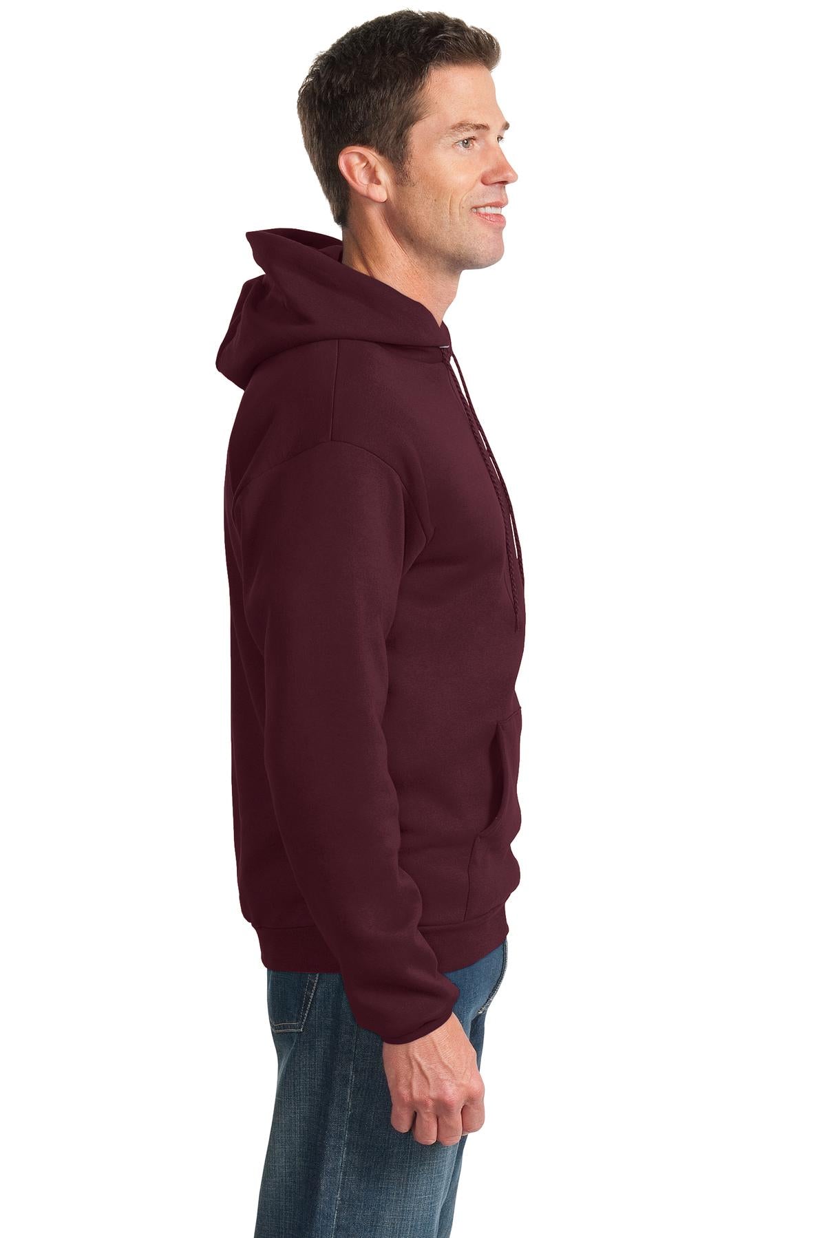 Maroon Port & Co Essential Fleece Pullover Hooded Sweatshirt. PC90H