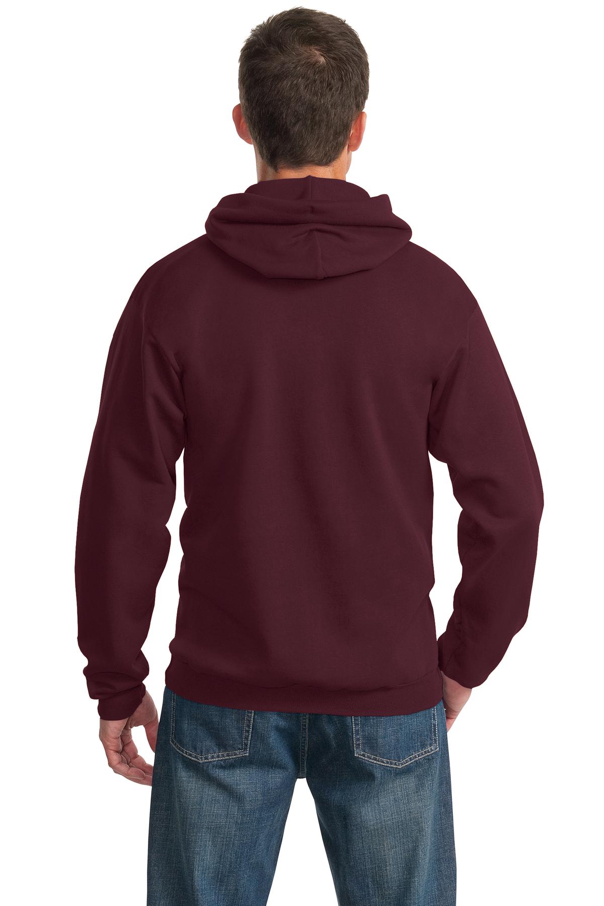 Maroon Port & Co Essential Fleece Pullover Hooded Sweatshirt. PC90H