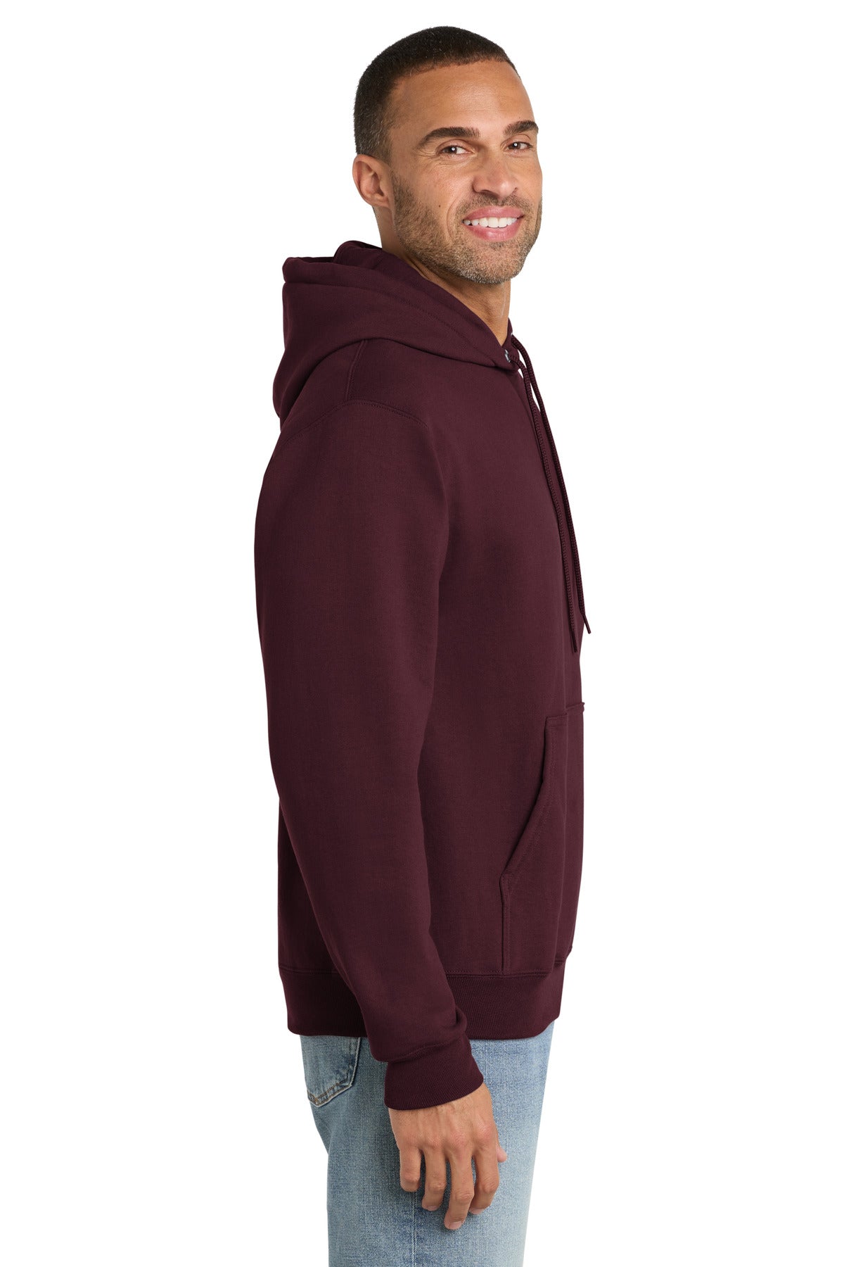 Maroon Port & Co Essential Fleece Pullover Hooded Sweatshirt. PC90H