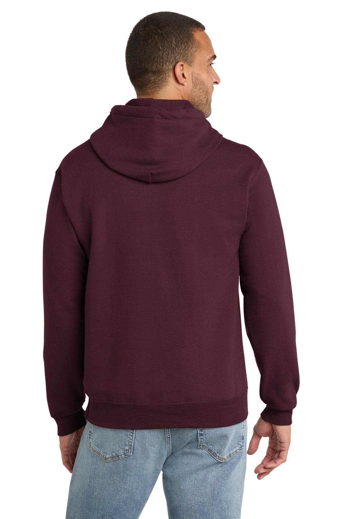 Maroon Port & Co Essential Fleece Pullover Hooded Sweatshirt. PC90H