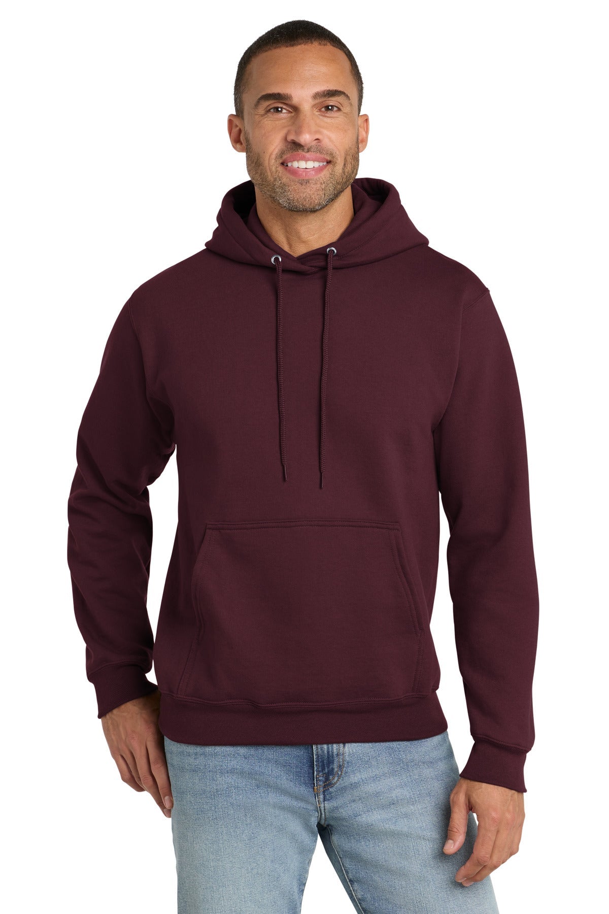 Maroon Port & Co Essential Fleece Pullover Hooded Sweatshirt. PC90H