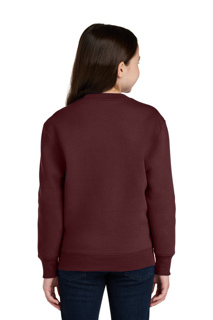 Maroon Port & Co Youth Core Fleece Crewneck Pocket Sweatshirt PC78YPKT