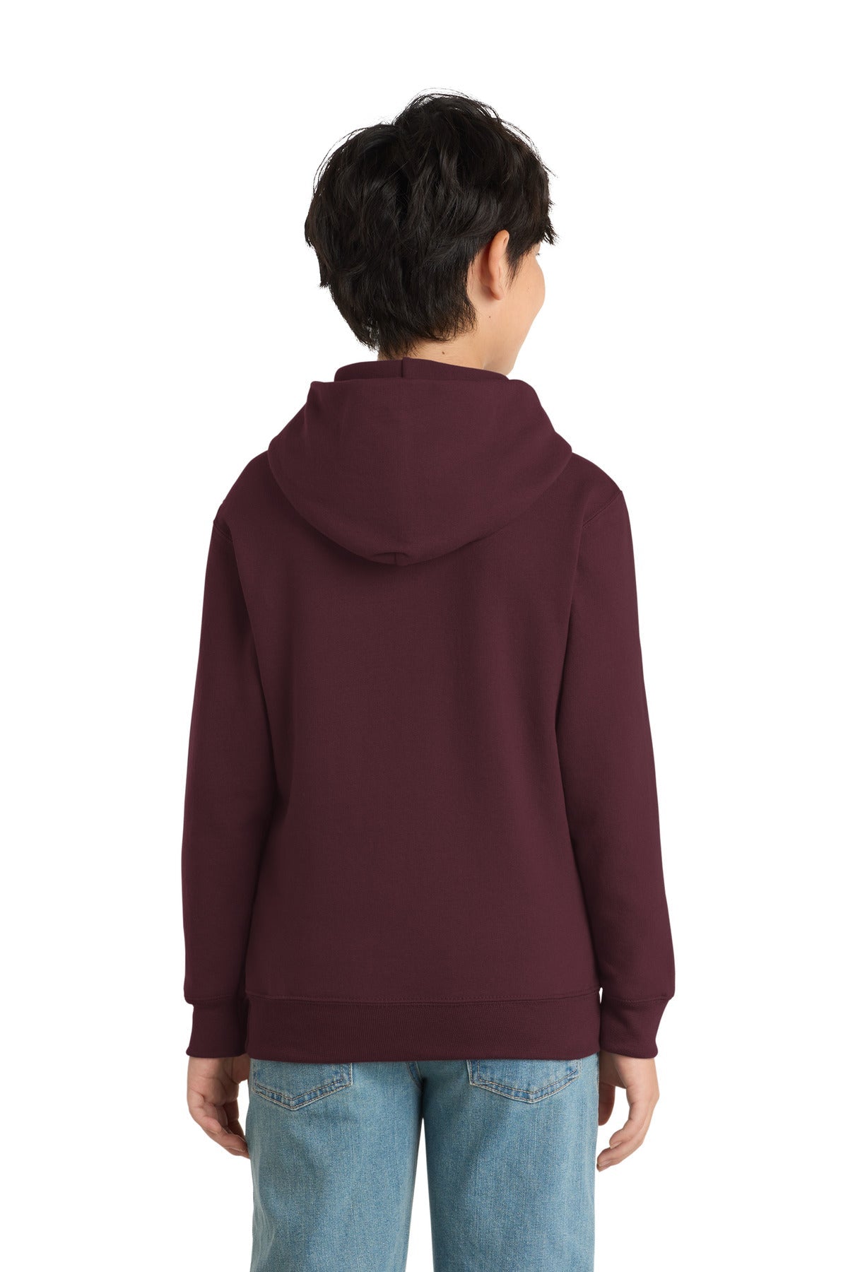 Maroon Port & Co Youth Core Fleece Pullover Hooded Sweatshirt. PC90YH