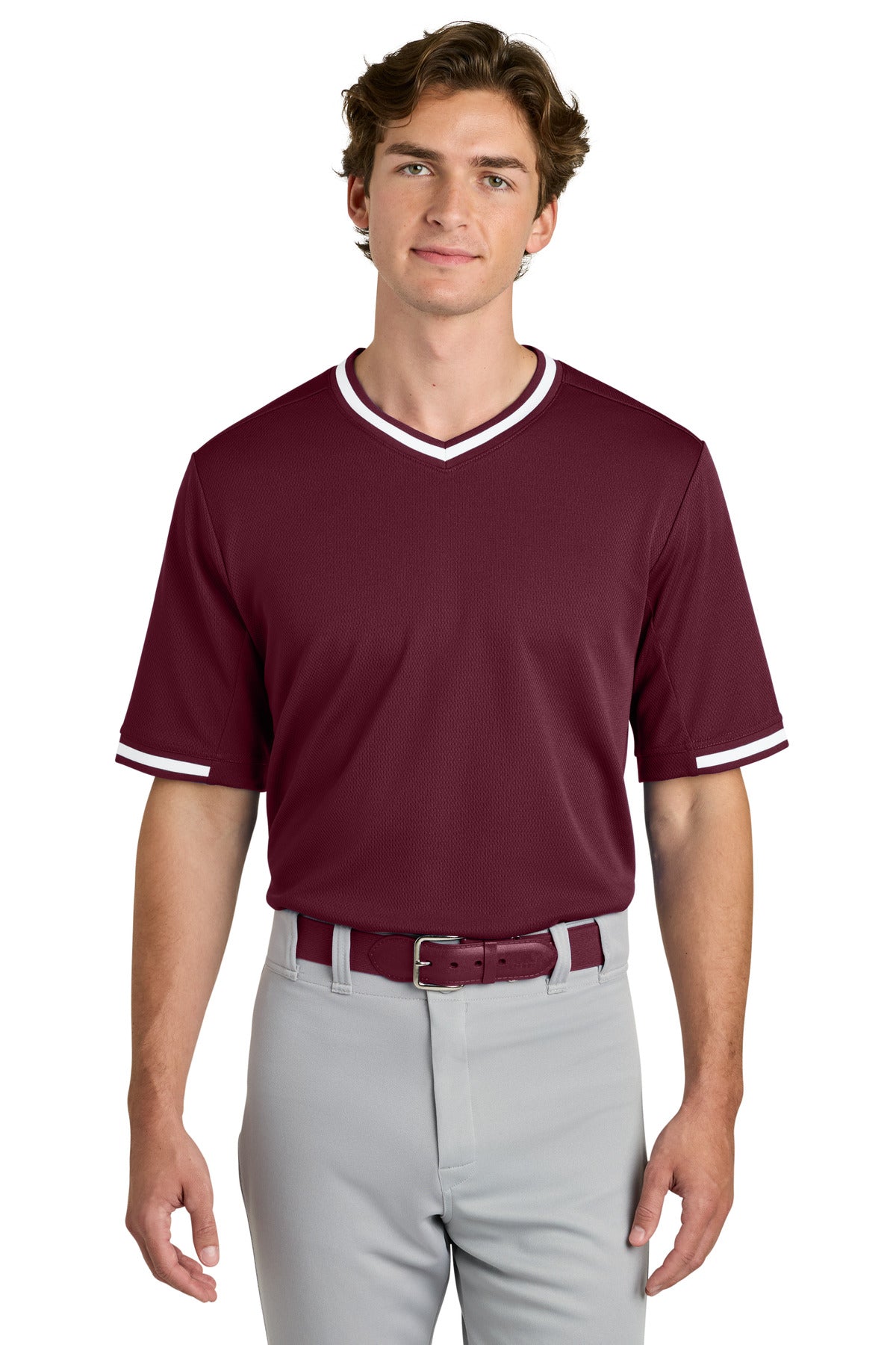 Maroon Sport-Tek Tough Mesh V-Neck Baseball Jersey ST221