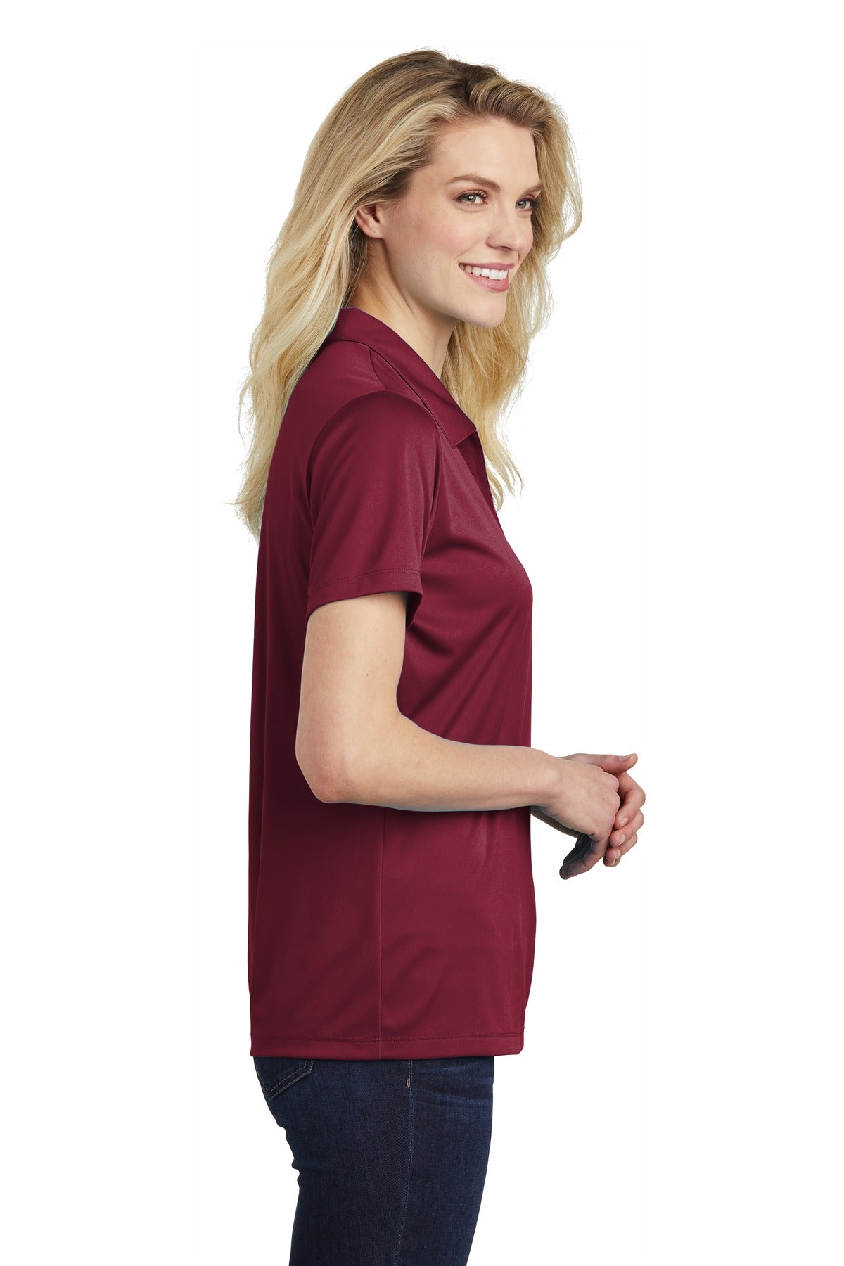 Maroon Sport-Tek Women's PosiCharge Competitor Polo. LST550