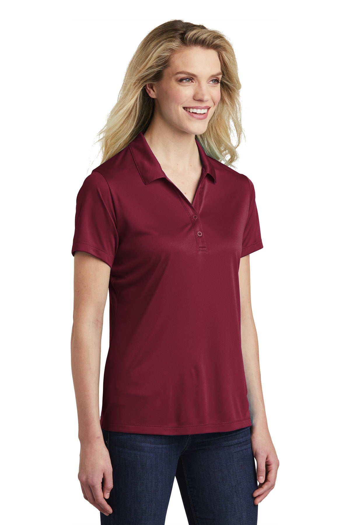 Maroon Sport-Tek Women's PosiCharge Competitor Polo. LST550