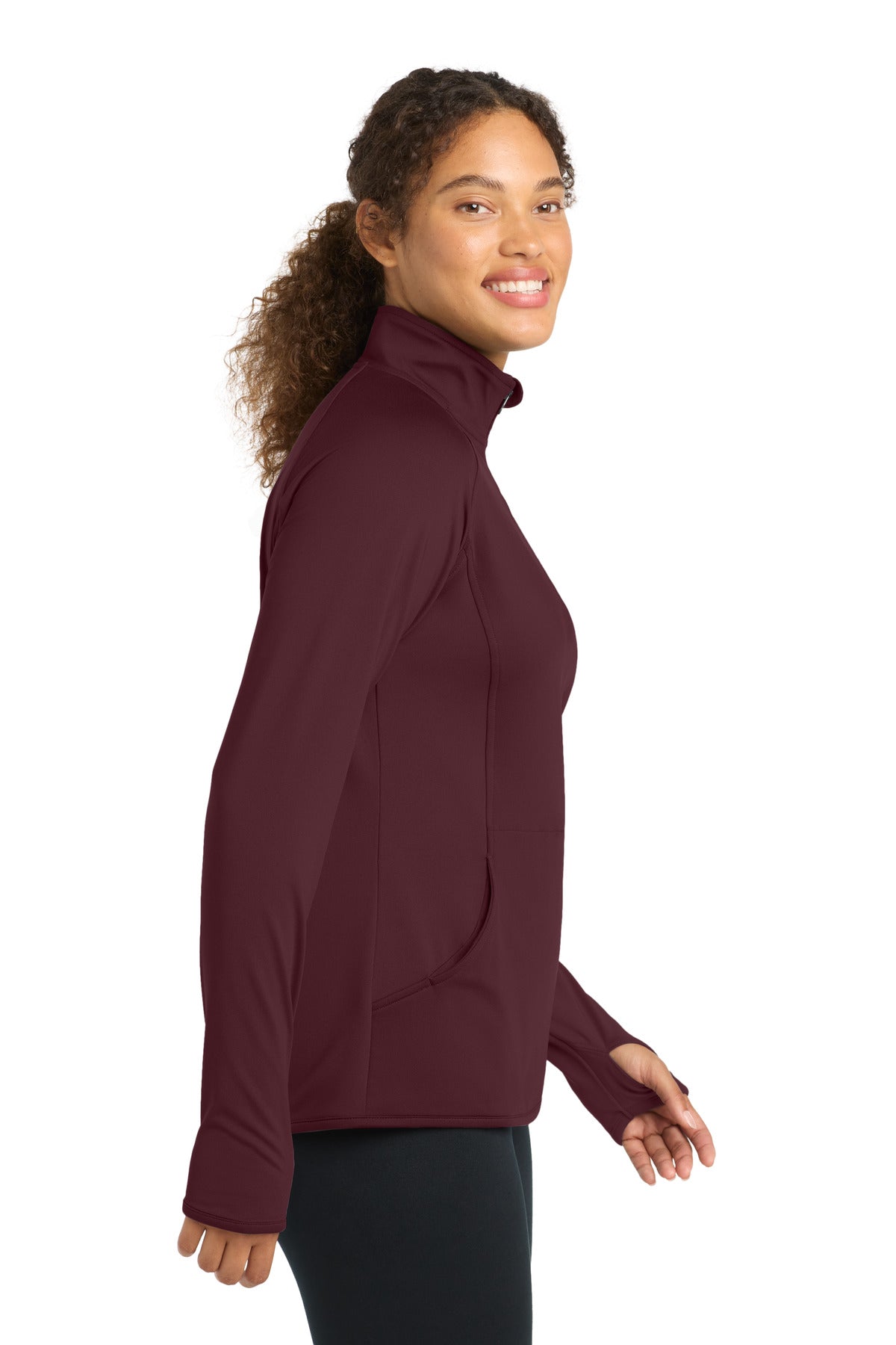Maroon Sport-Tek Women's Sport-Wick Stretch 1/4-Zip Pullover. LST850