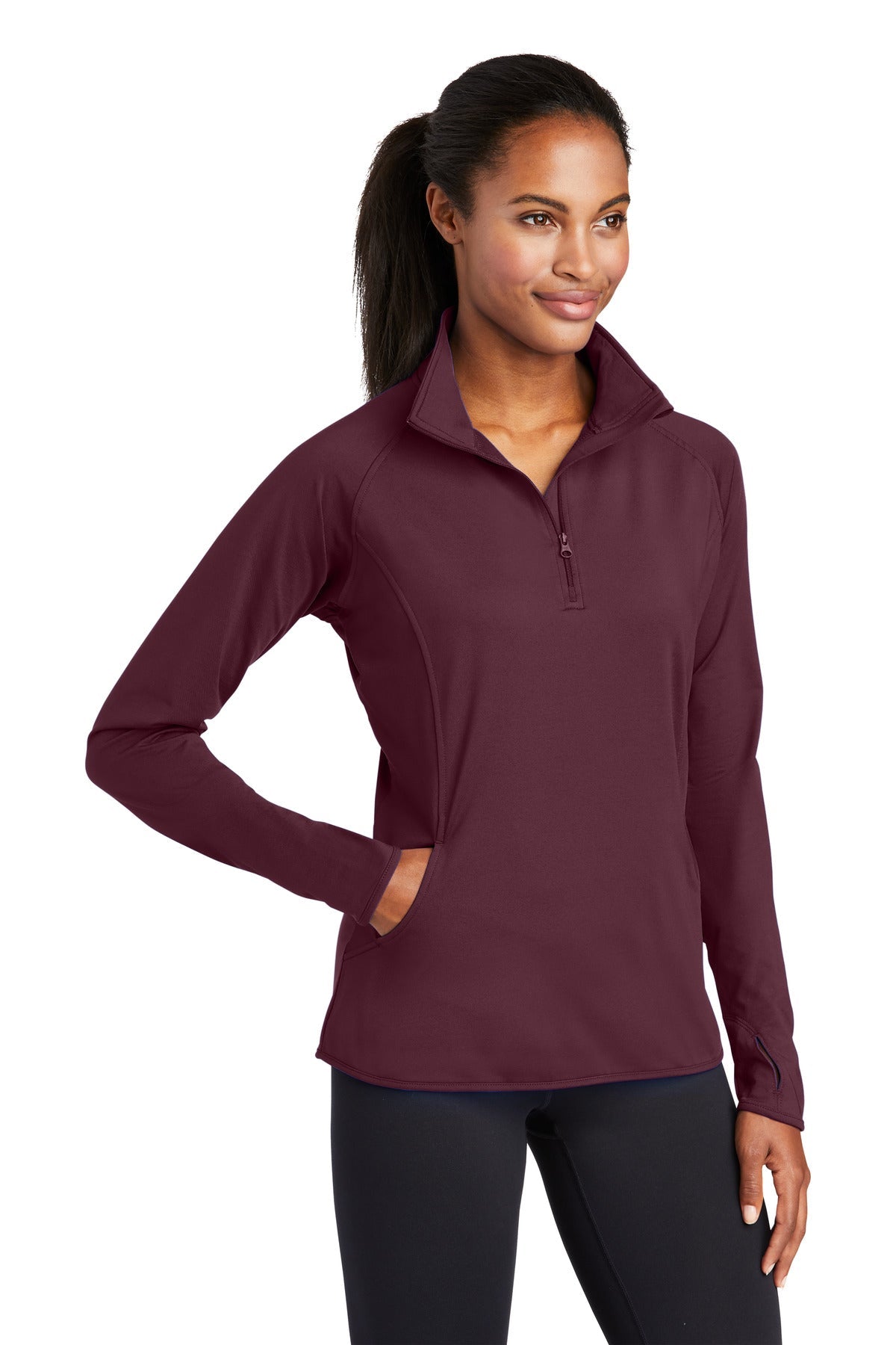 Maroon Sport-Tek Women's Sport-Wick Stretch 1/4-Zip Pullover. LST850