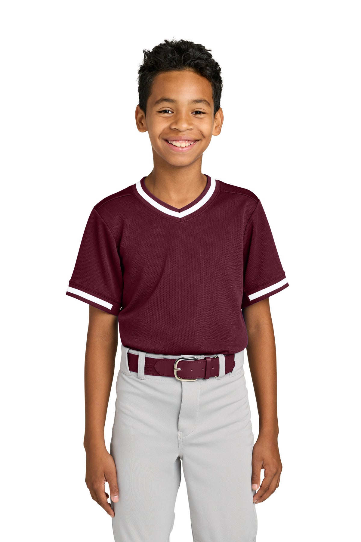 Maroon Sport-Tek Youth Tough Mesh V-Neck Baseball Jersey YST221