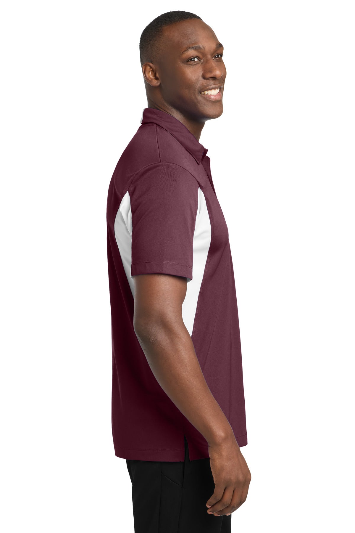 Maroon/White Sport-Tek Side Blocked Micropique Sport-Wick Polo. ST655
