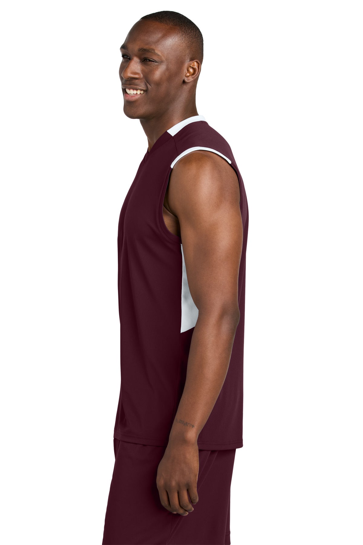 Mar/White Sport-Tek Club Sleeveless V-Neck ST441