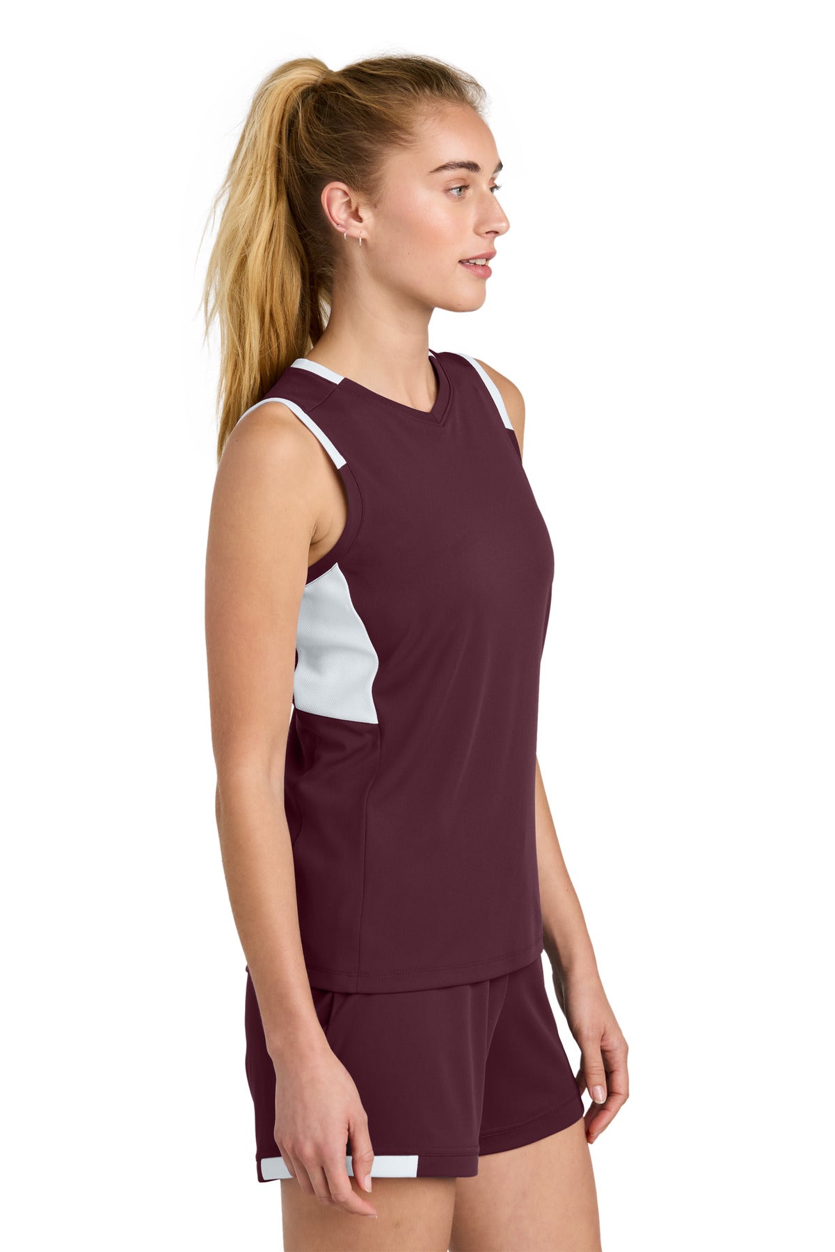 Mar/White Sport-Tek Women's Club Sleeveless V-Neck LST441