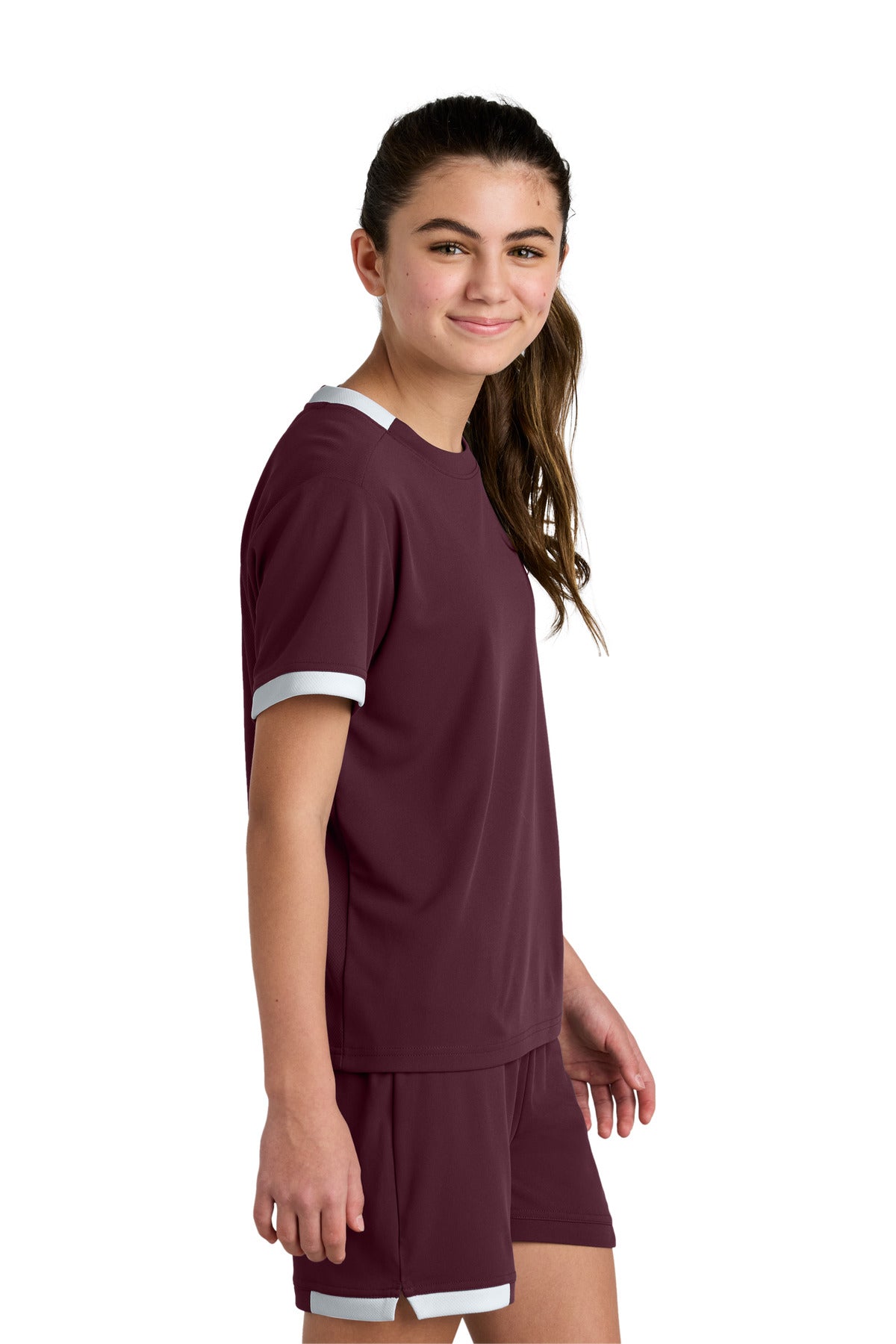 Mar/White Sport-Tek Youth Club Short Sleeve Crew YST440