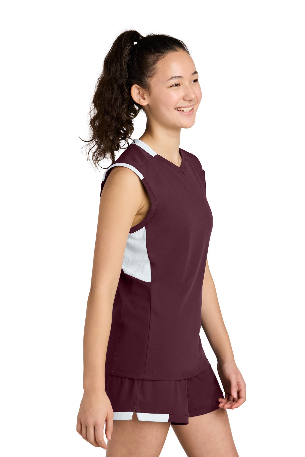 Mar/White Sport-Tek Youth Club Sleeveless V-Neck YST441