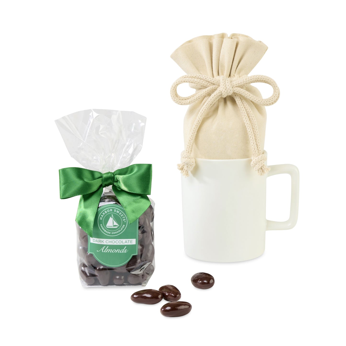 Matte White Harbor Sweets Chocolate Covered Almonds Mug Stuffer plain