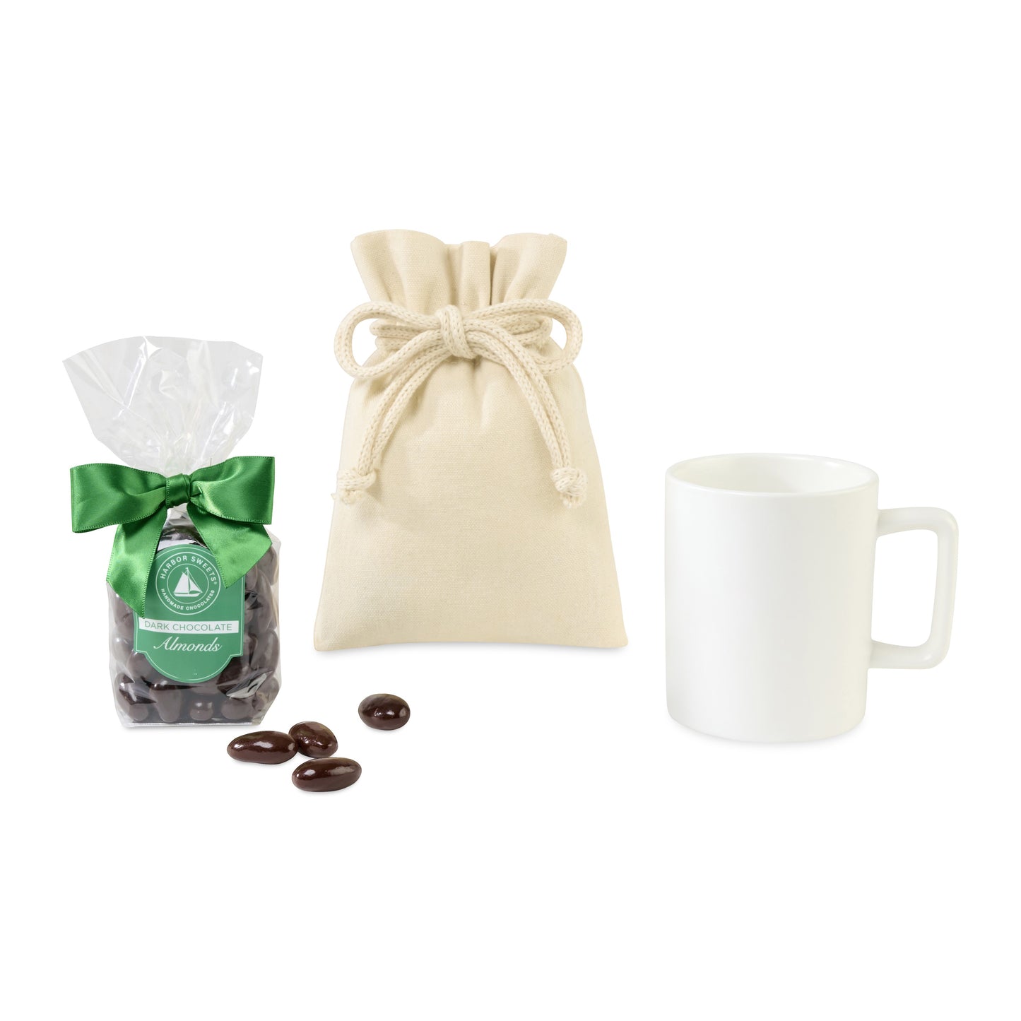Matte White Harbor Sweets Chocolate Covered Almonds Mug Stuffer plain