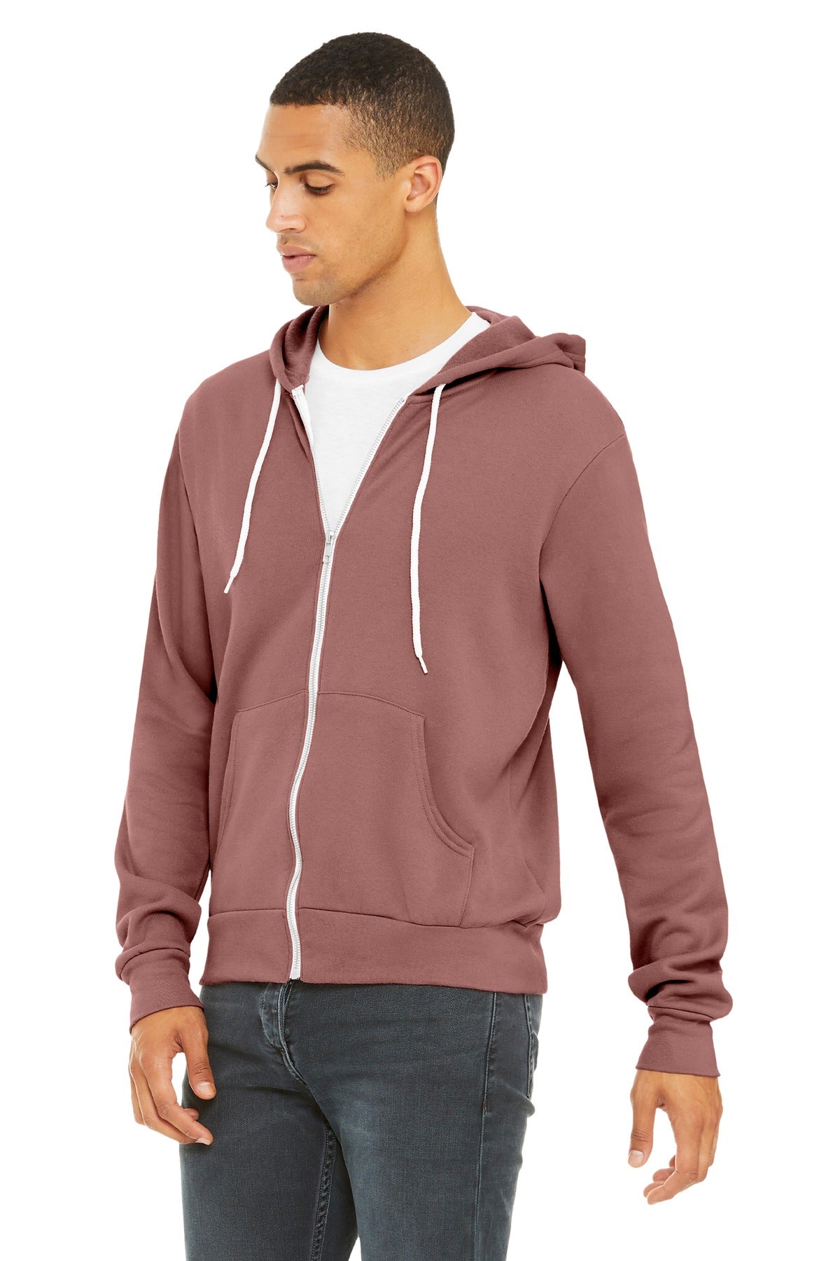 Mauve BELLA+CANVAS Unisex Sponge Fleece Full-Zip Hoodie. BC3739