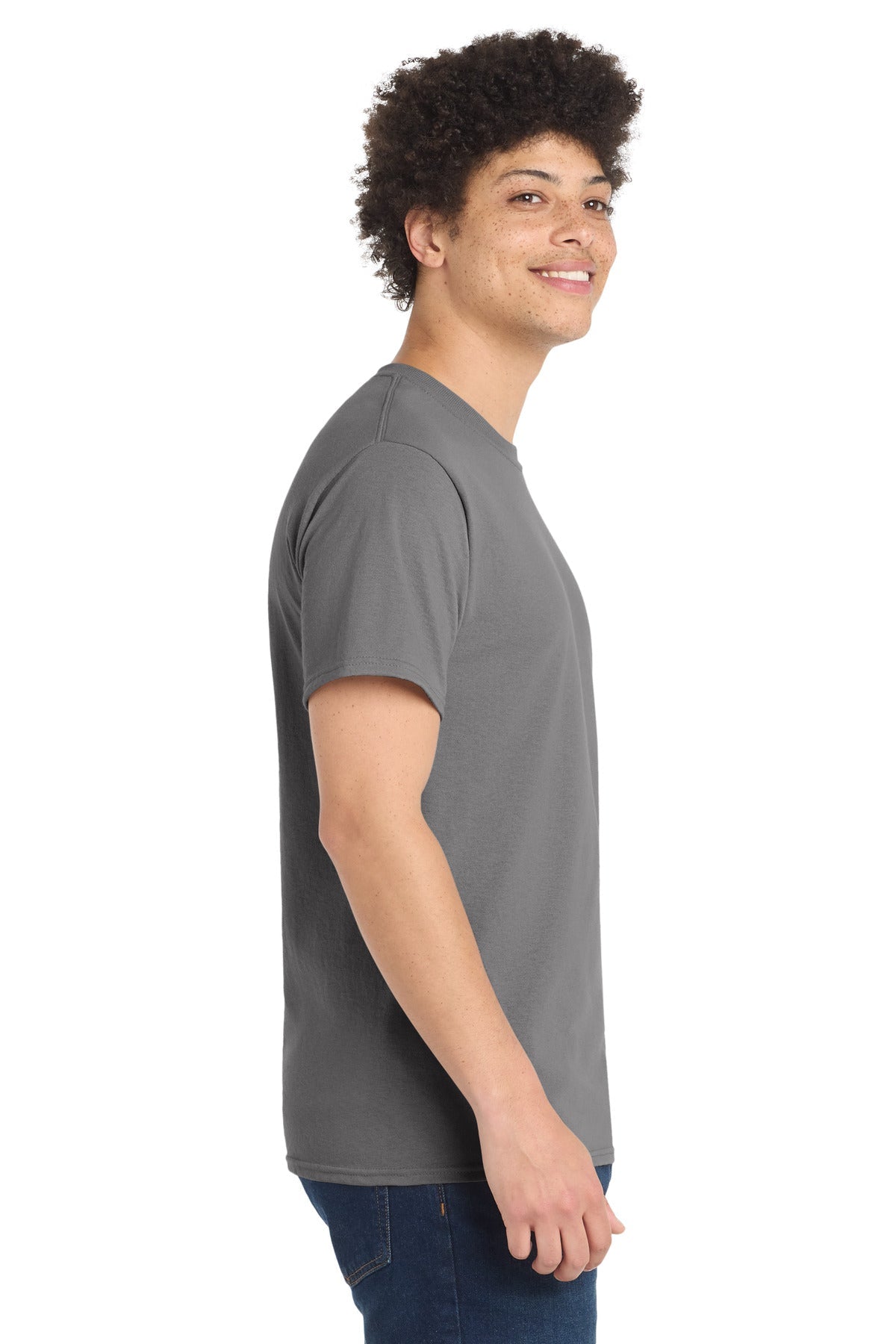 Medium Grey Port & Co Tall Core Blend Tee. PC55T