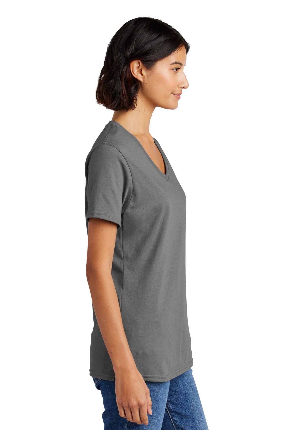 Medium Grey Port & Co Women's Core Cotton V-Neck Tee. LPC54V